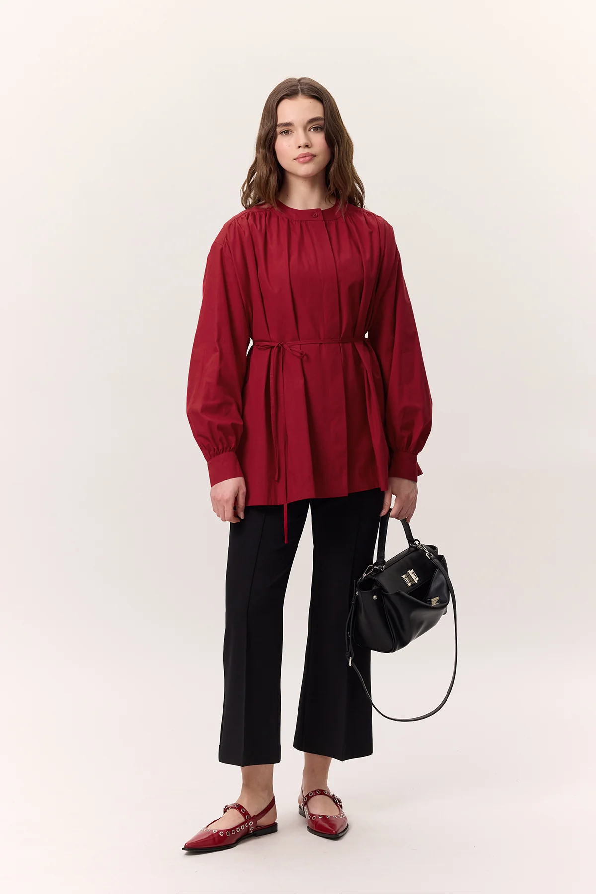 Gathered Oversized Shirt Red - Image 3