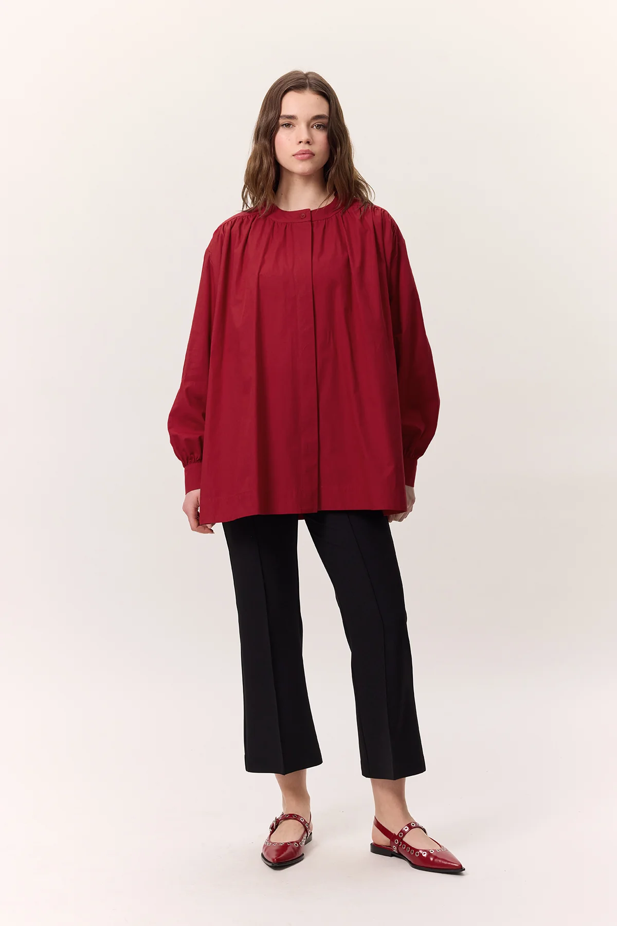 Gathered Oversized Shirt Red - Image 7