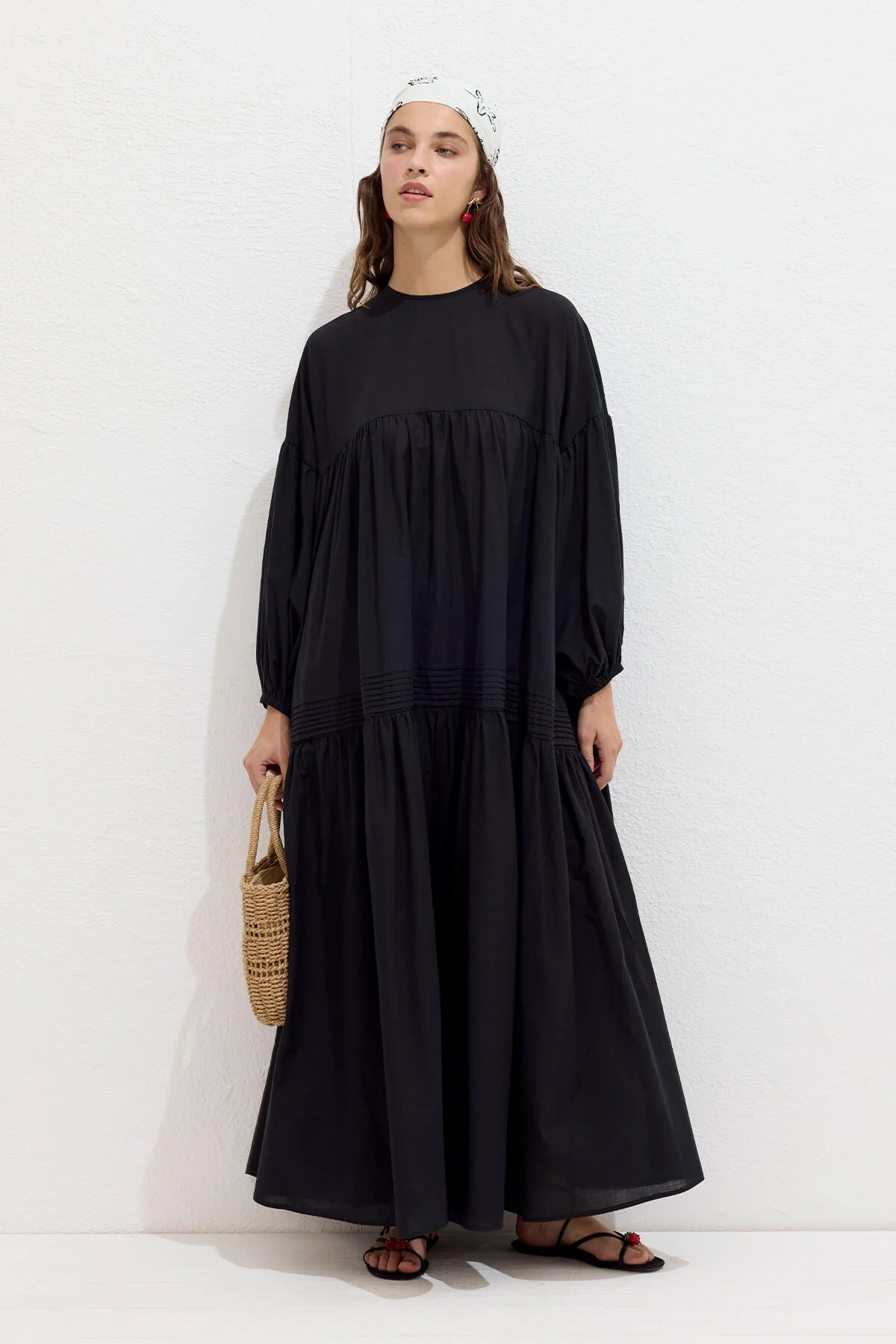 Gathered Oversized Voile Dress Black - Image 2