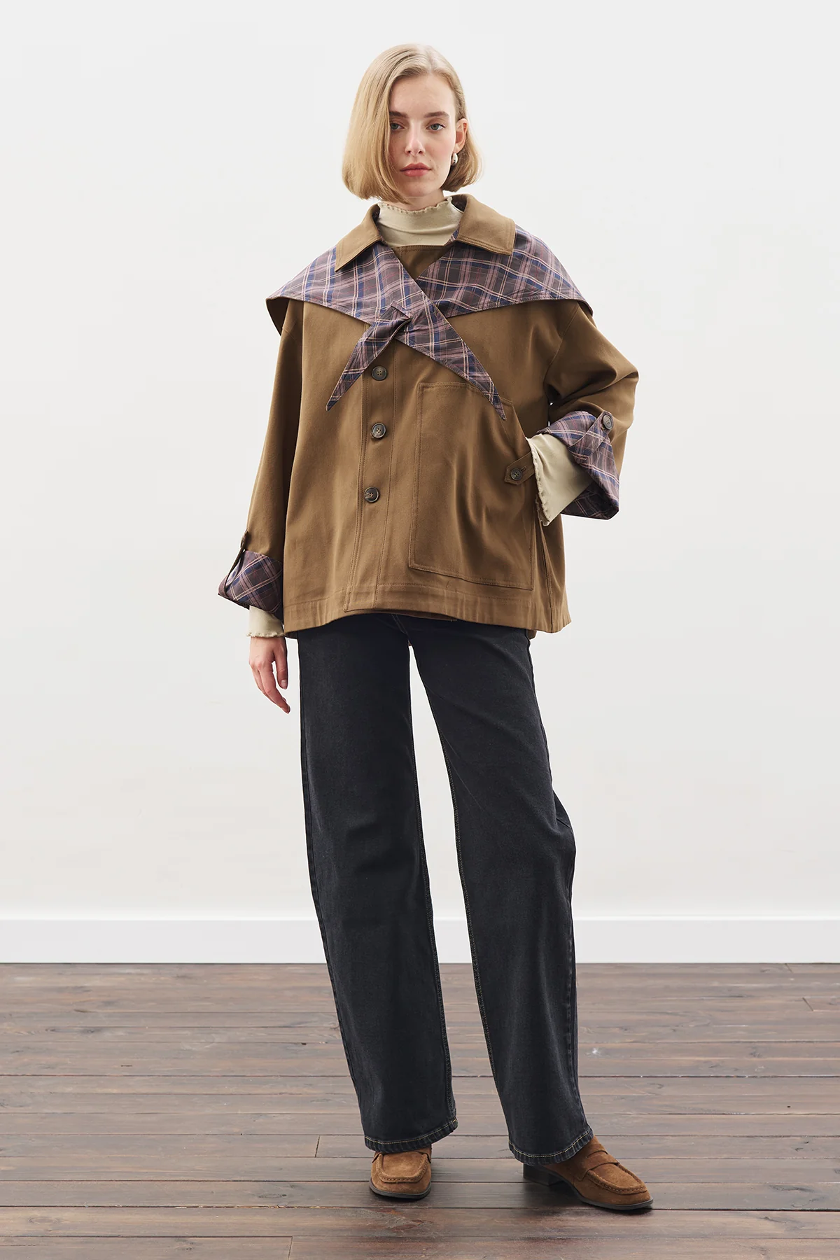 Greta Scarf-Detail Parka Khakı - Image 5