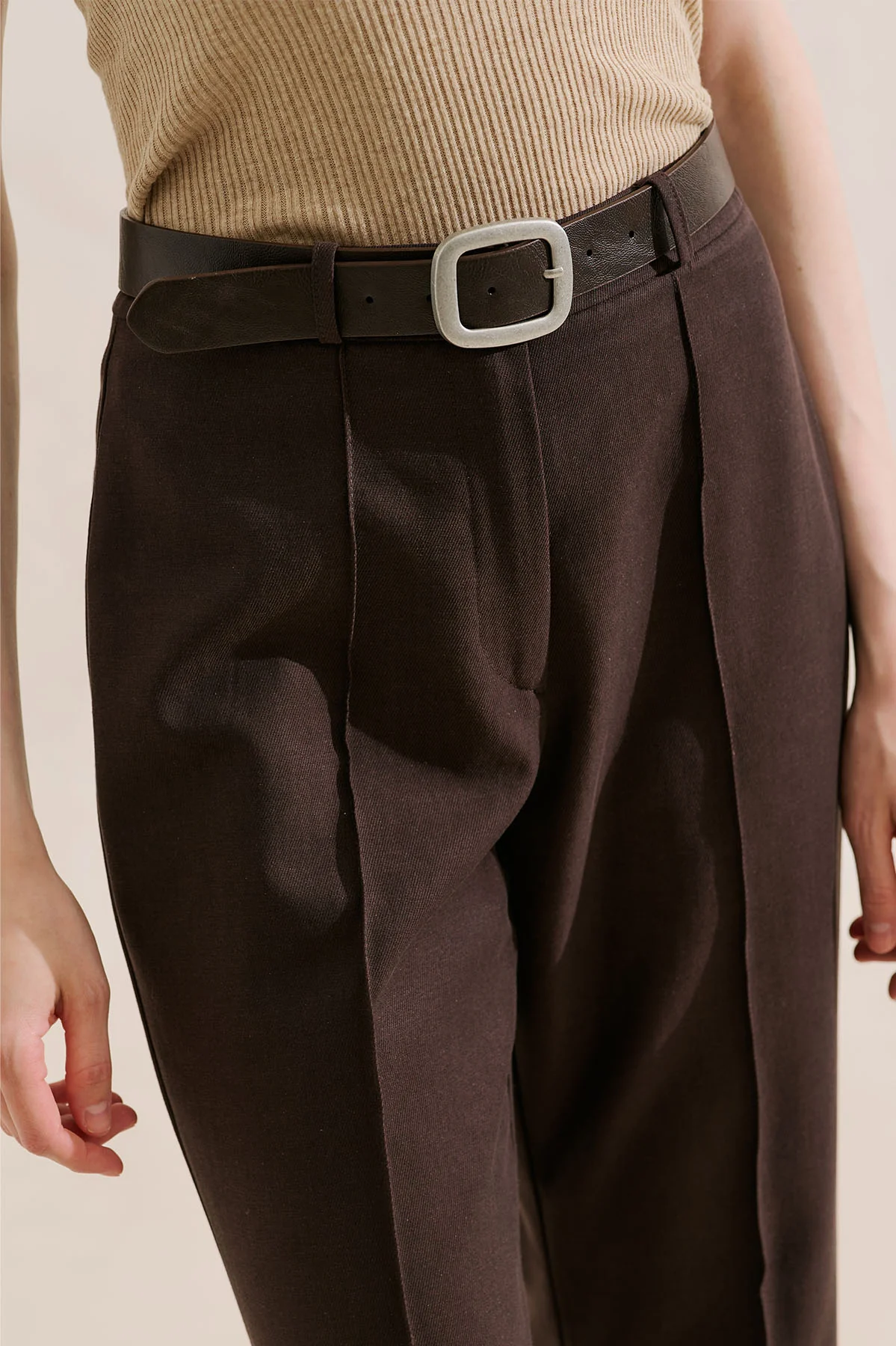 Leather Belt With Silver Buckle Dark Brown - Image 3