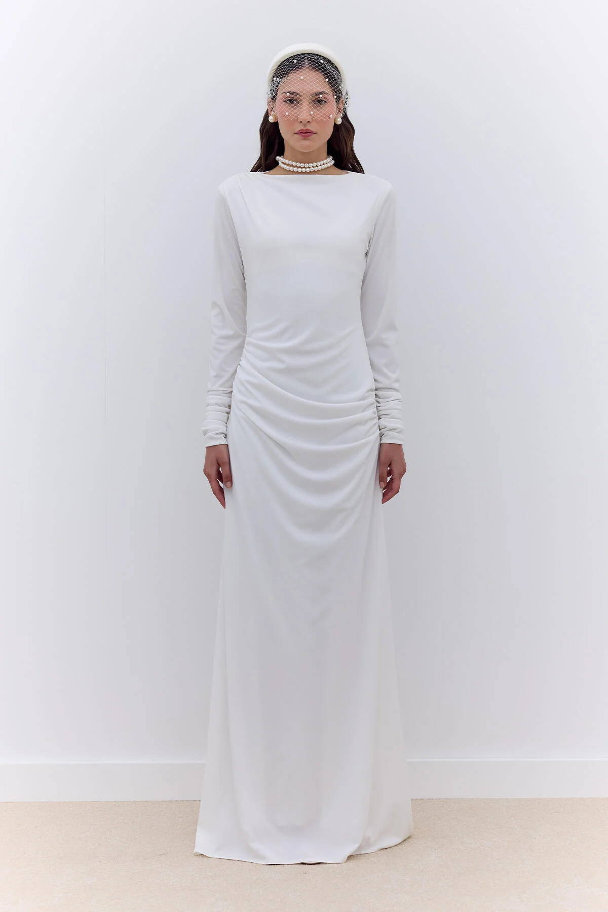 Hailey Draped Evening Dress Ecru - Image 2