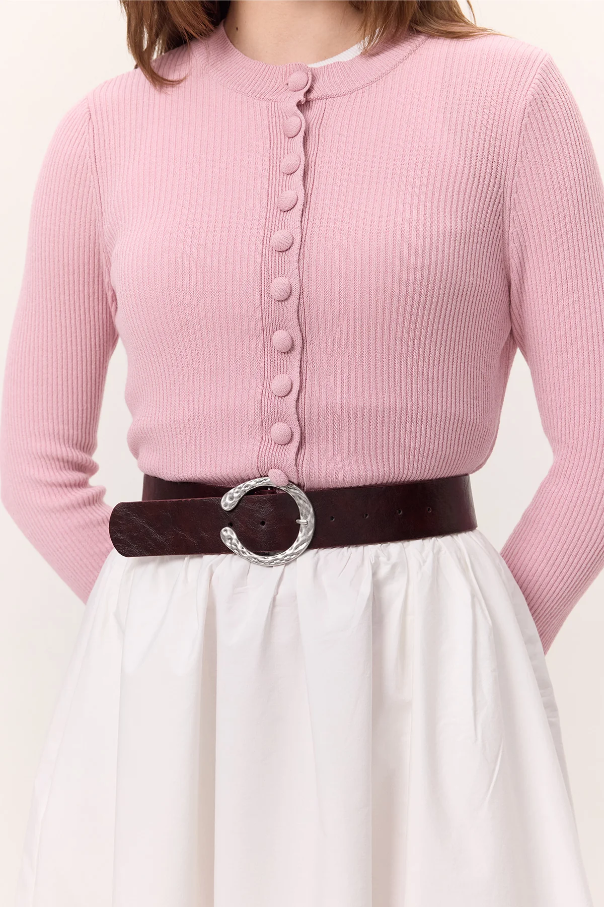 Hammered Buckle Faux Leather Belt Burgundy