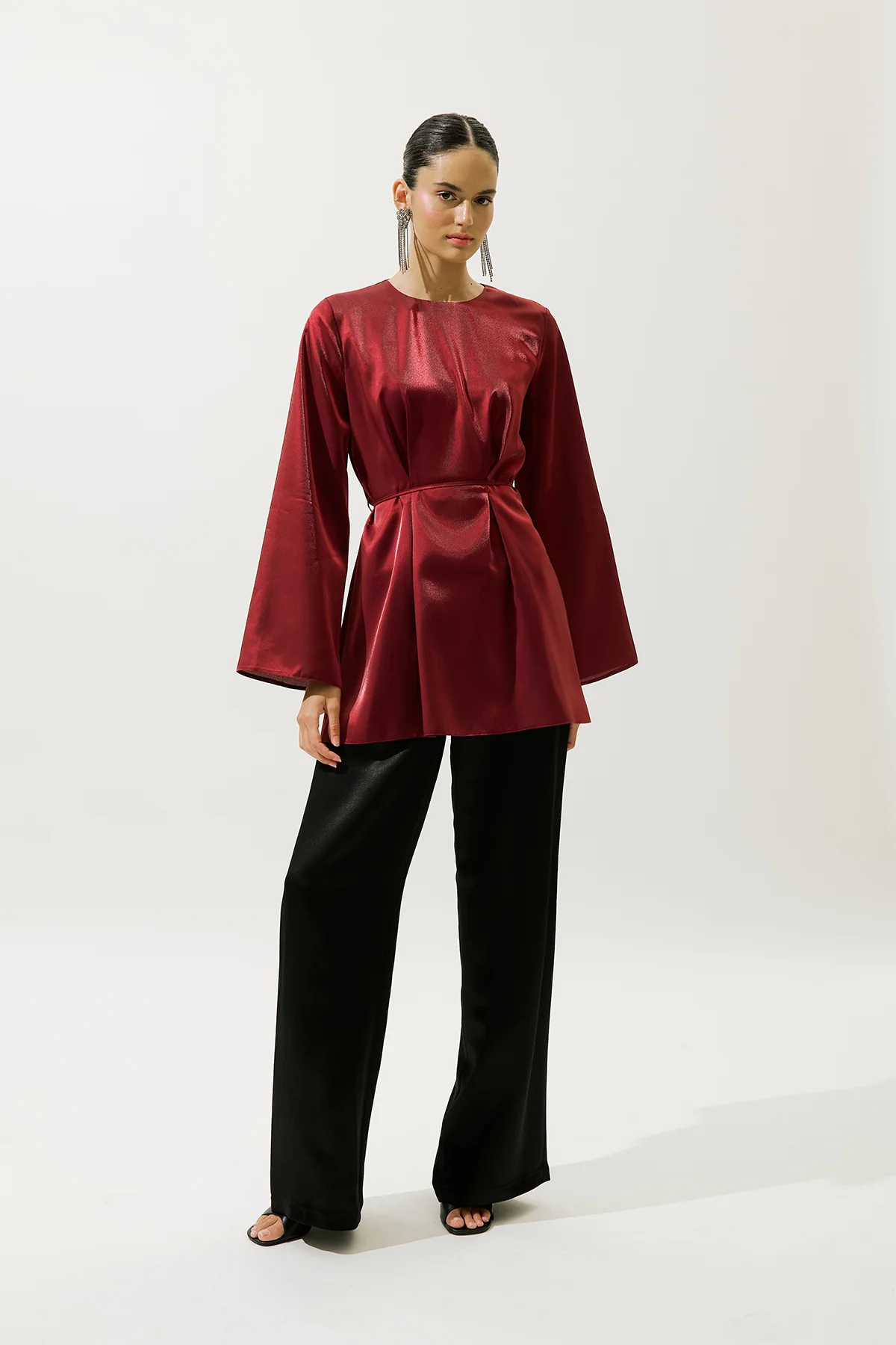 Hana Organza Blouse Burgundy - Image 4