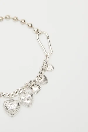 Heart Charm Chain Necklace Silver - Image 4
