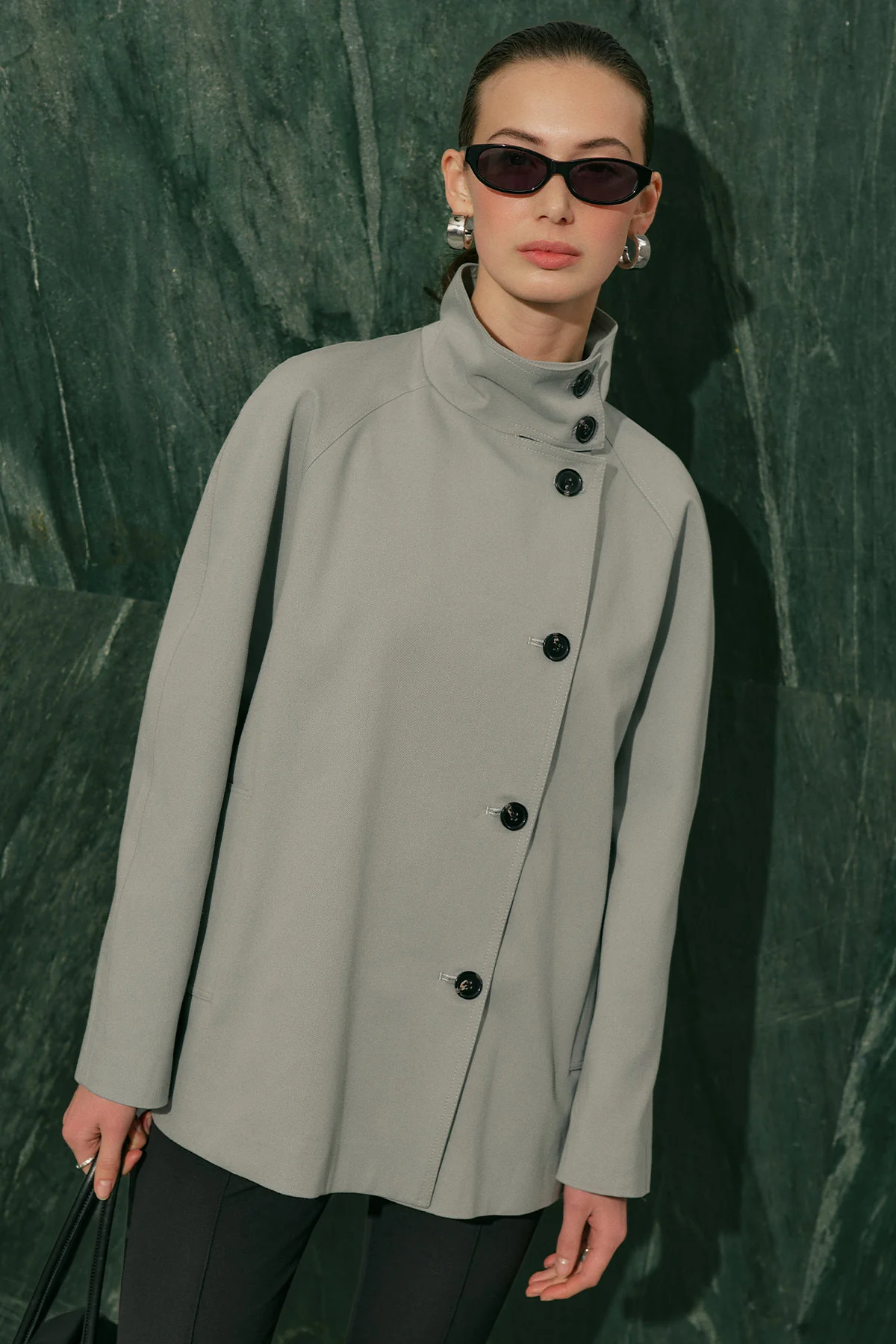 Henna High Neck Trench Coat Blue - Image 2