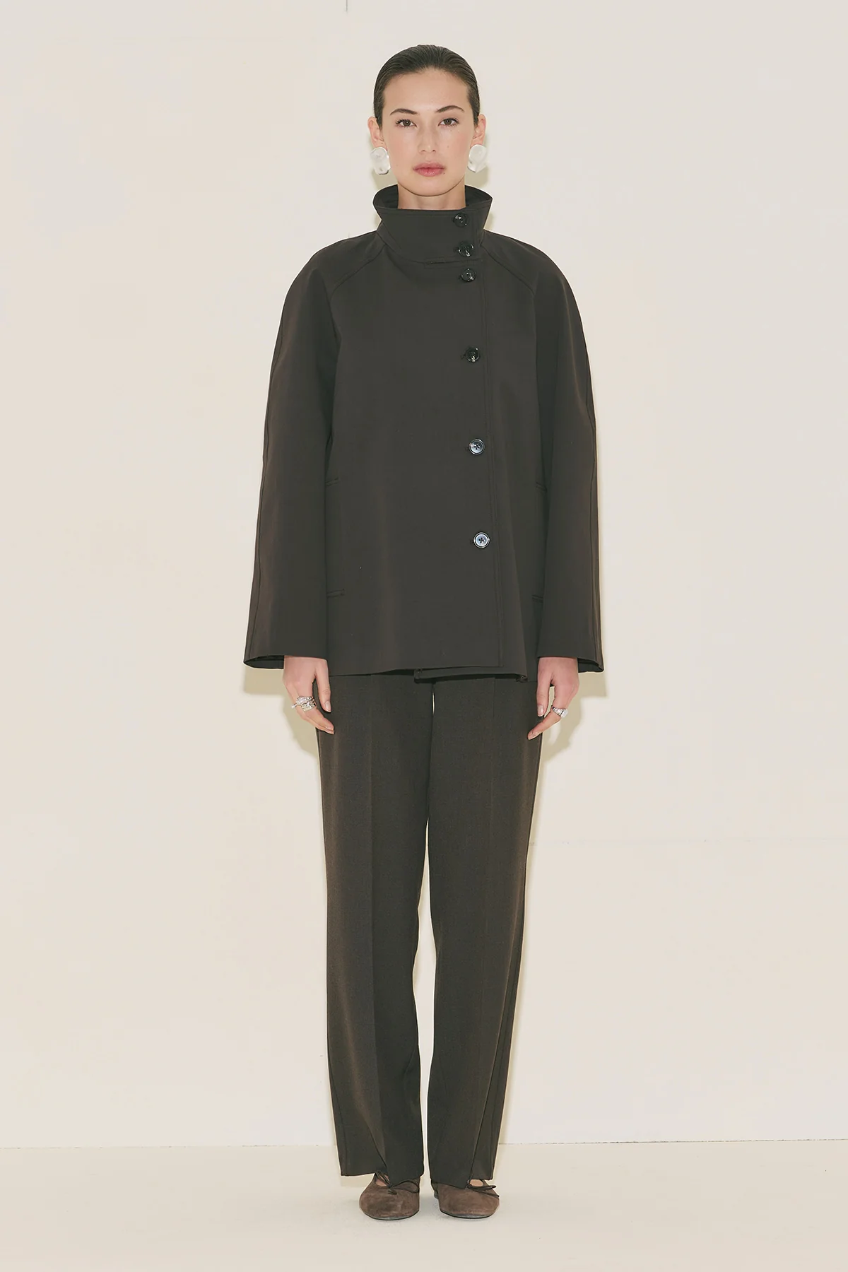 Henna High Neck Trench Coat Brown - Image 12