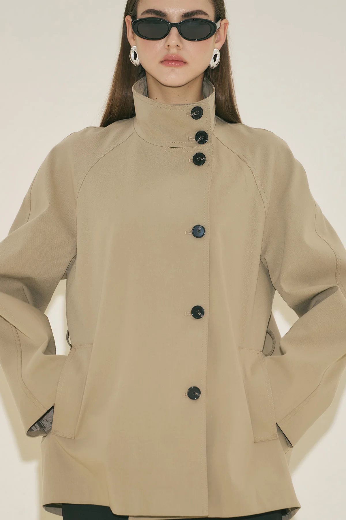 Henna High Neck Trench Coat Sand - Image 11