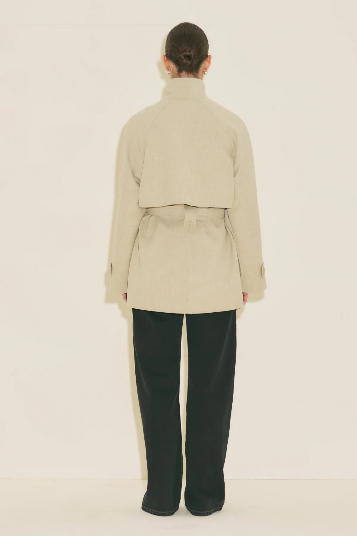 High Neck Belted Trench Coat Green - Image 14
