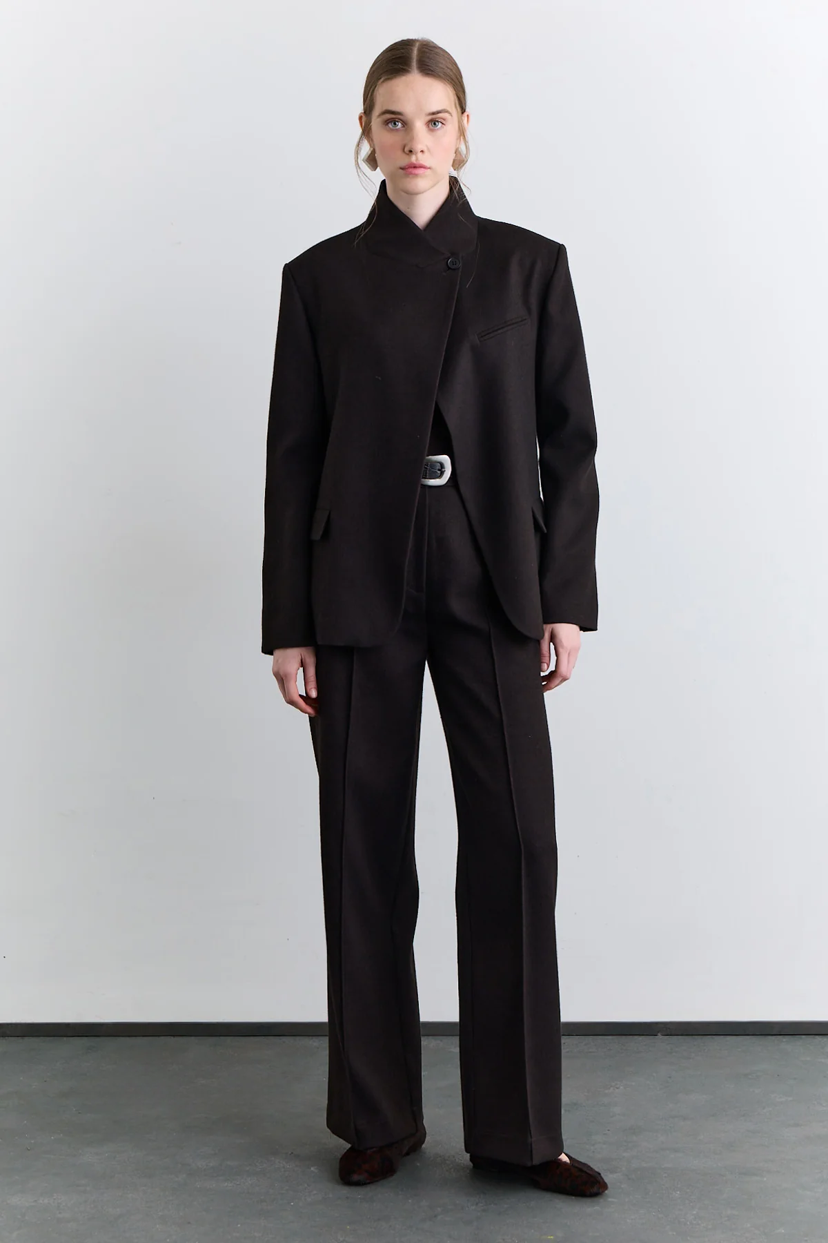 High Neck Blazer Jacket Brown - Image 2