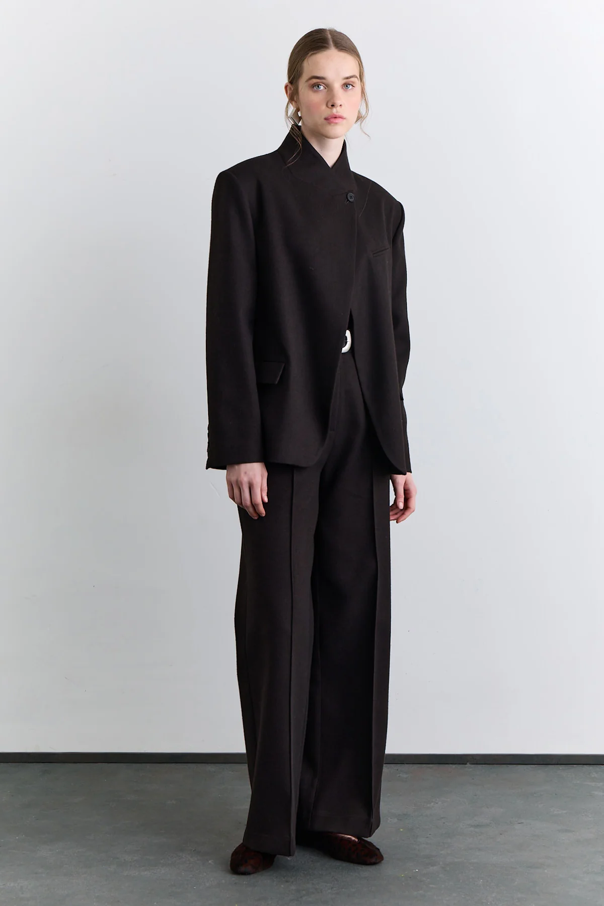 High Neck Blazer Jacket Brown - Image 4