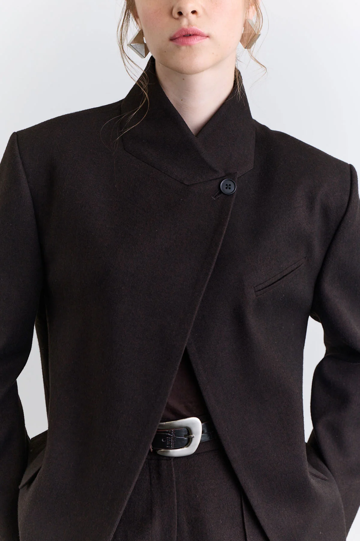 High Neck Blazer Jacket Brown - Image 6