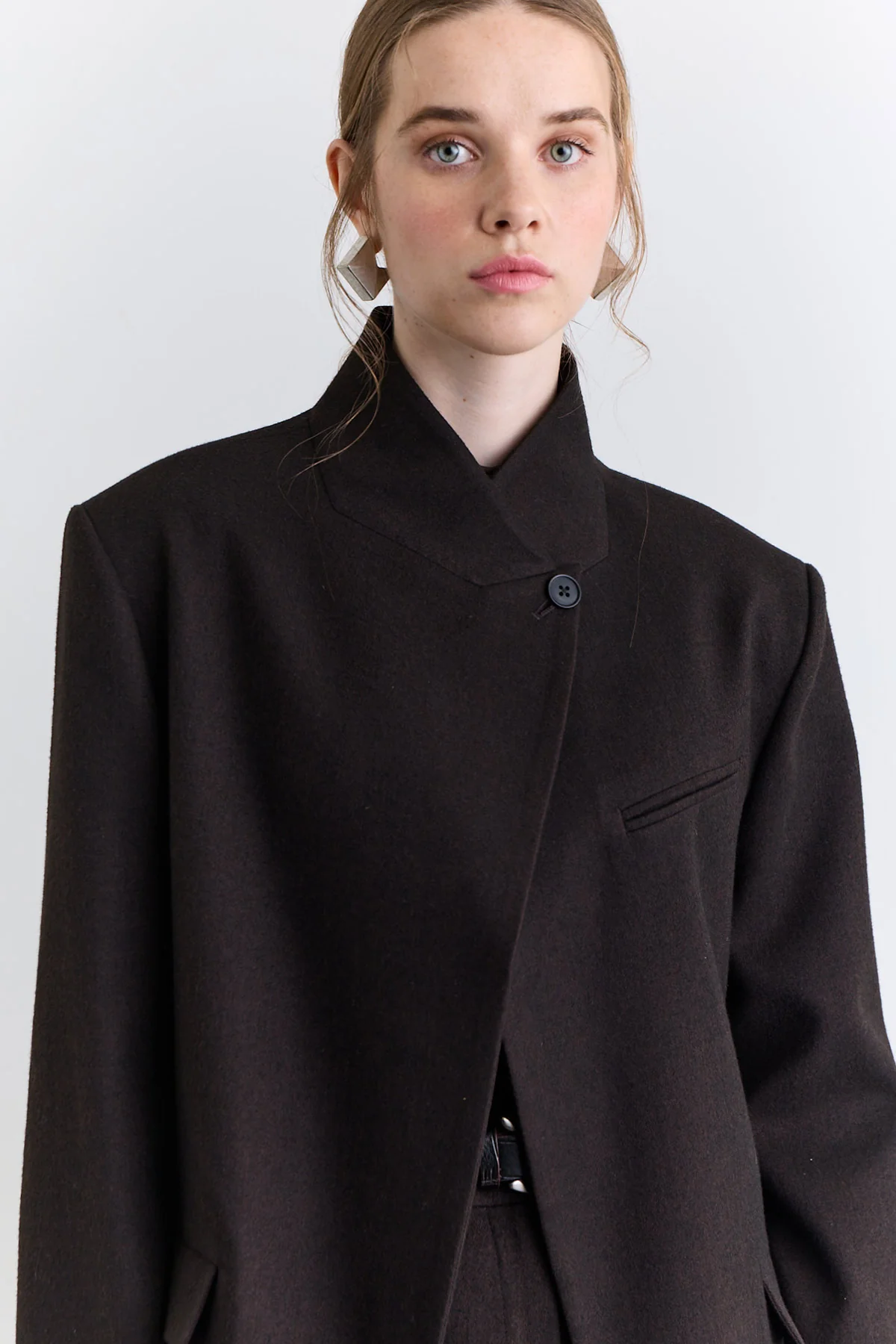 High Neck Blazer Jacket Brown - Image 9