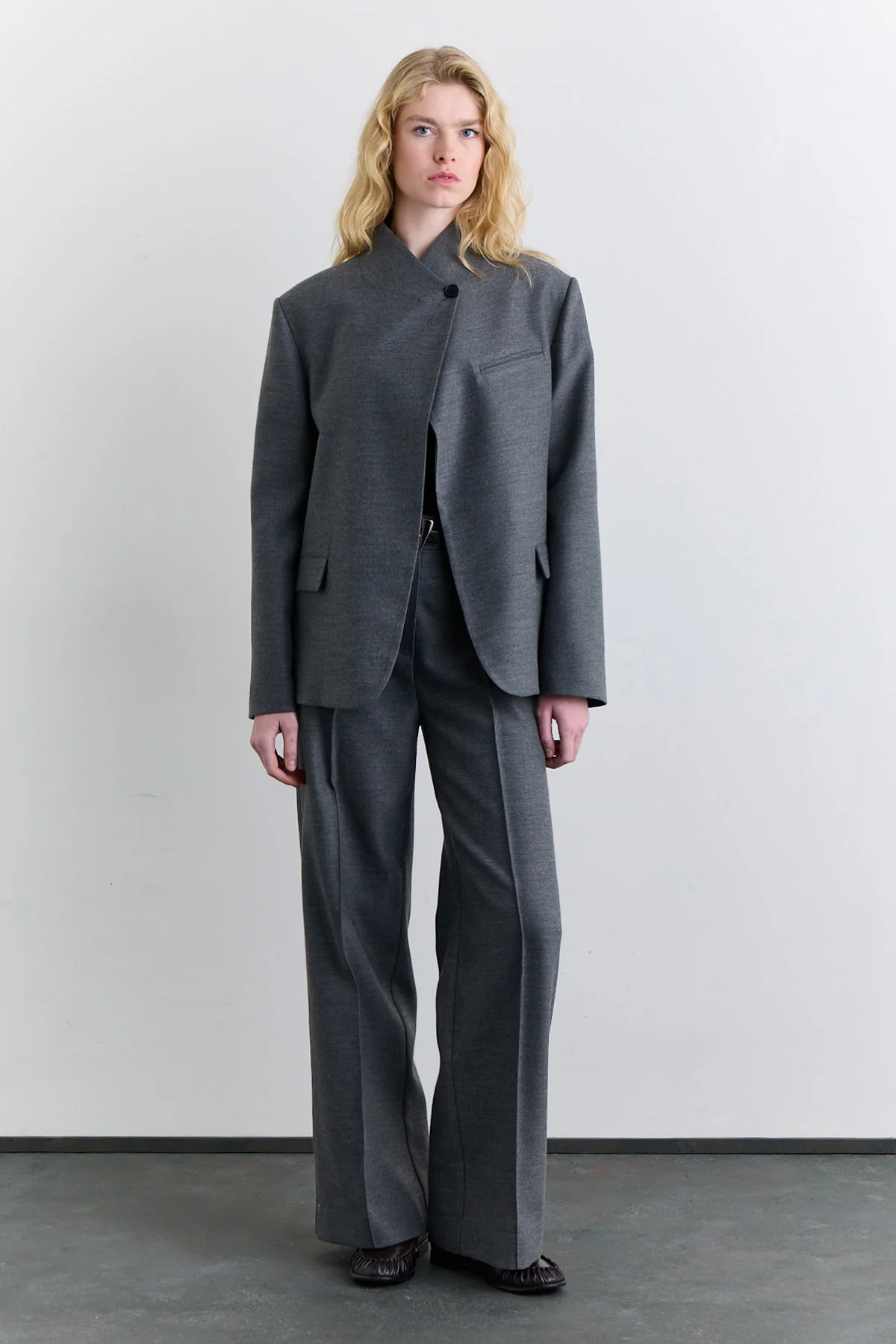 High Neck Blazer Jacket Grey - Image 6