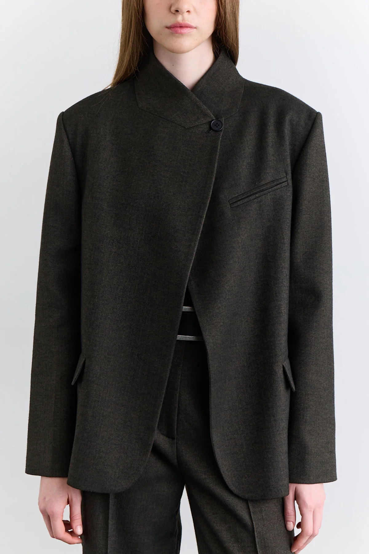 High Neck Blazer Jacket Khaki - Image 7
