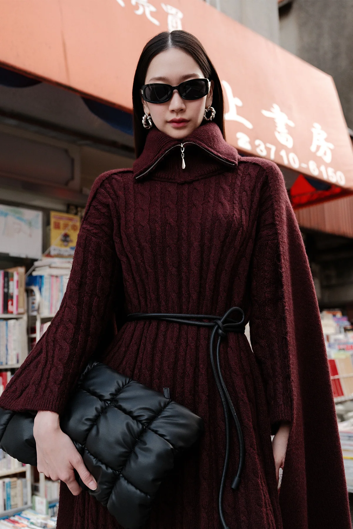 High-Neck Cape Scarf Burgundy