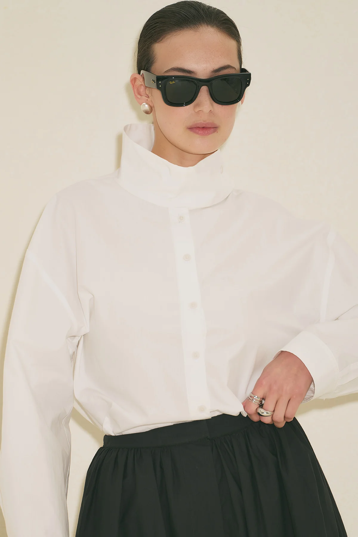 High Neck Cropped Shirt Ecru
