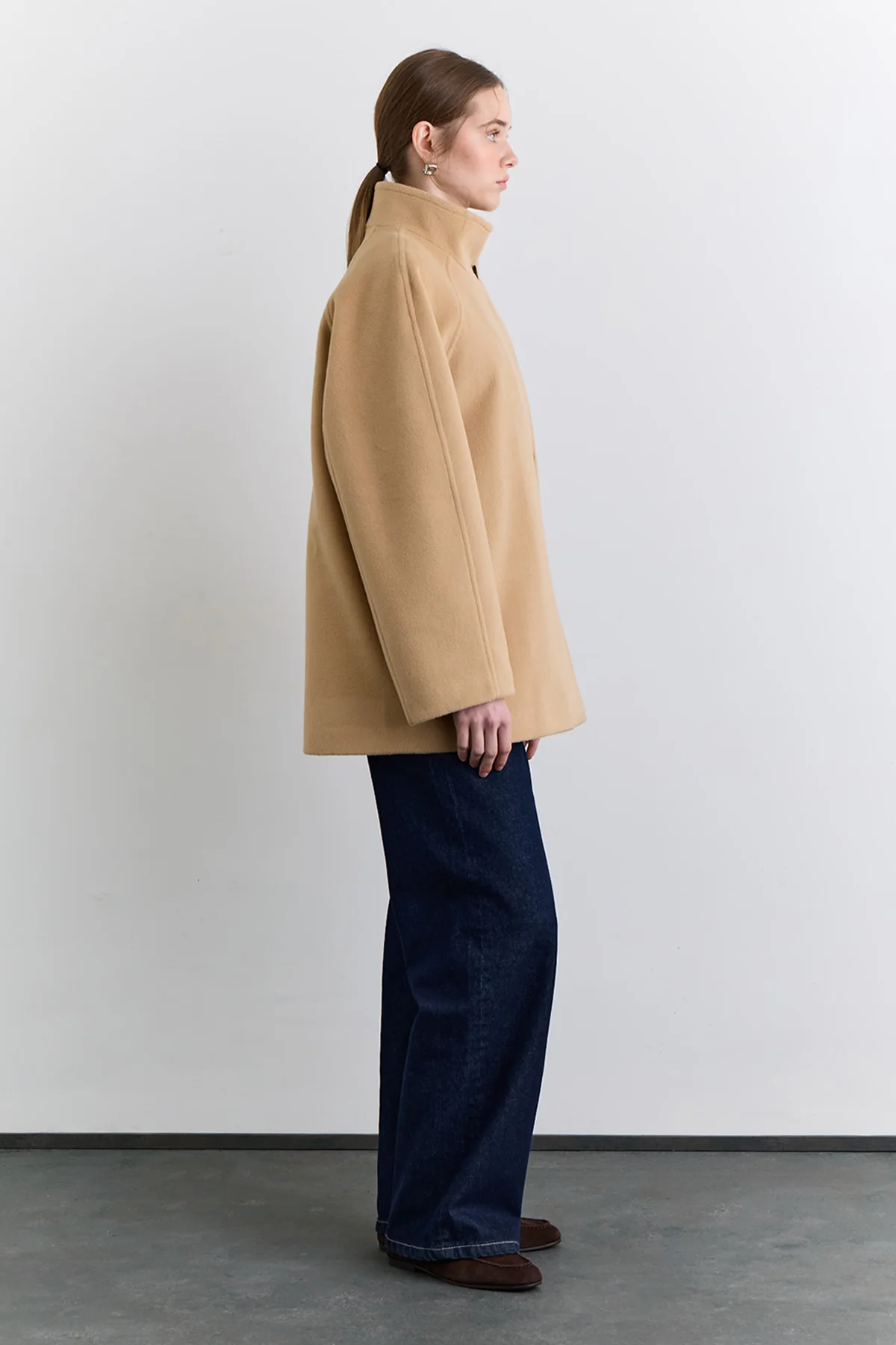 High Neck Double Breasted Coat Camel - Image 11