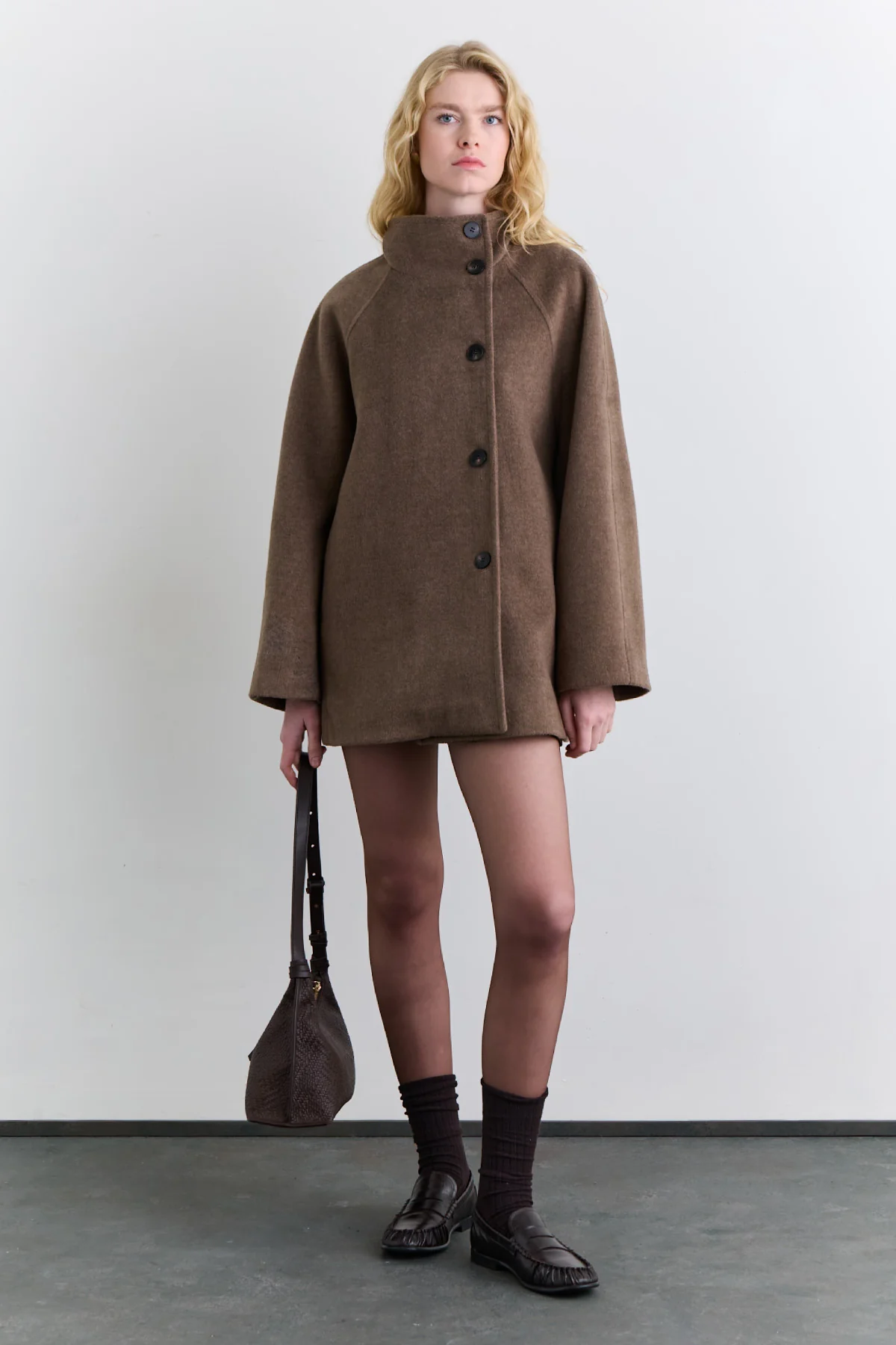 High Neck Double Breasted Coat Mink - Image 2