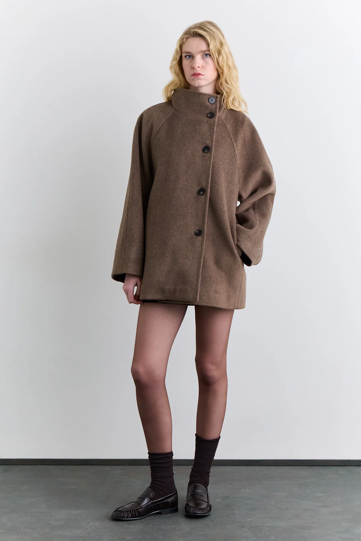 High Neck Double Breasted Coat Mink - Image 4