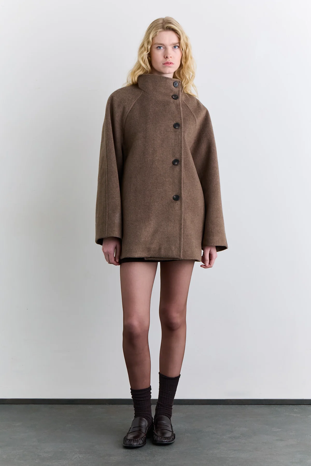 High Neck Double Breasted Coat Mink - Image 5