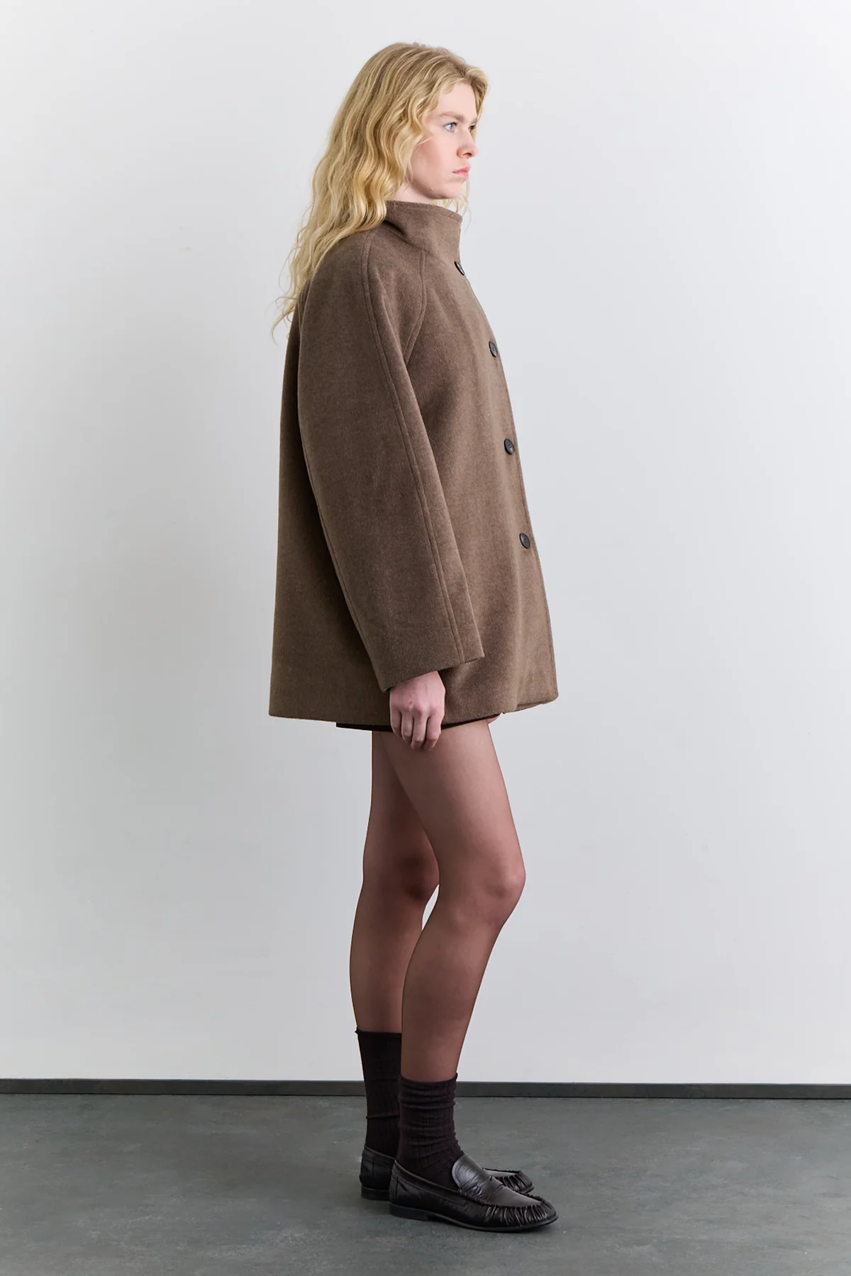 High Neck Double Breasted Coat Mink - Image 6