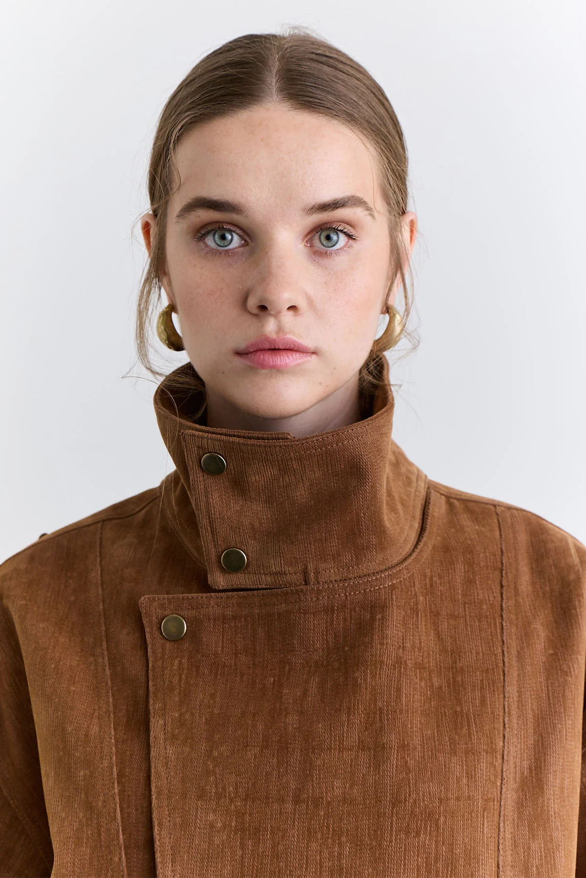 High Neck Flocked Jacket Camel - Image 5