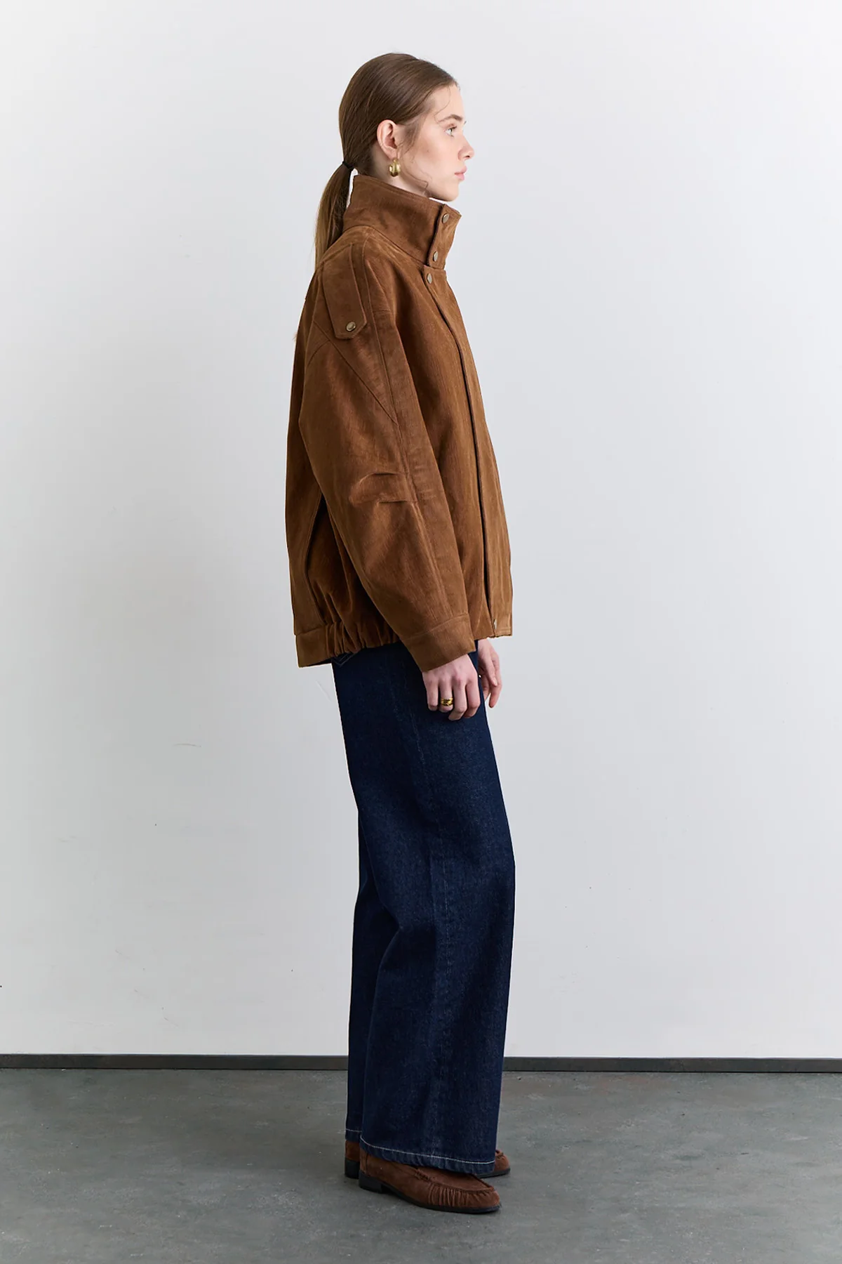 High Neck Flocked Jacket Camel - Image 7