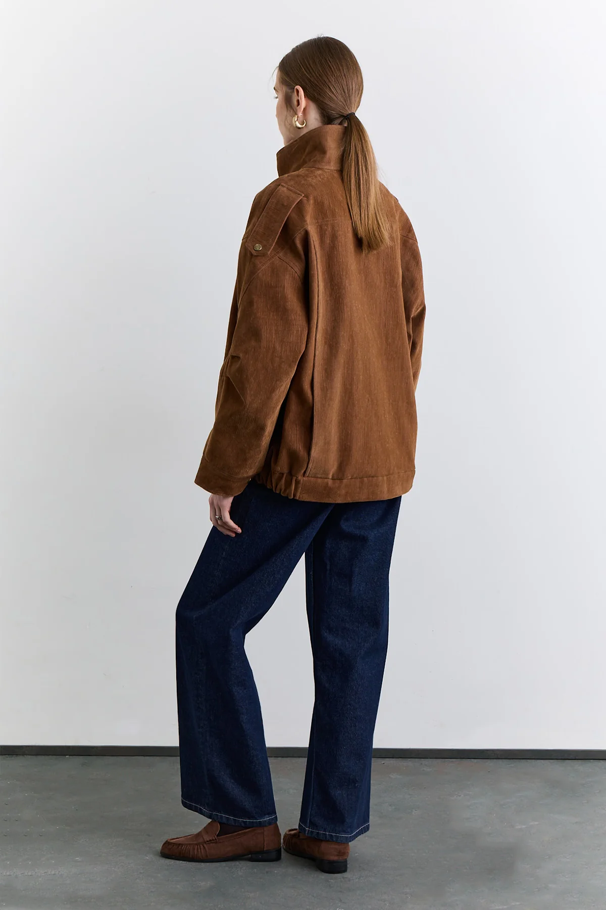 High Neck Flocked Jacket Camel - Image 8