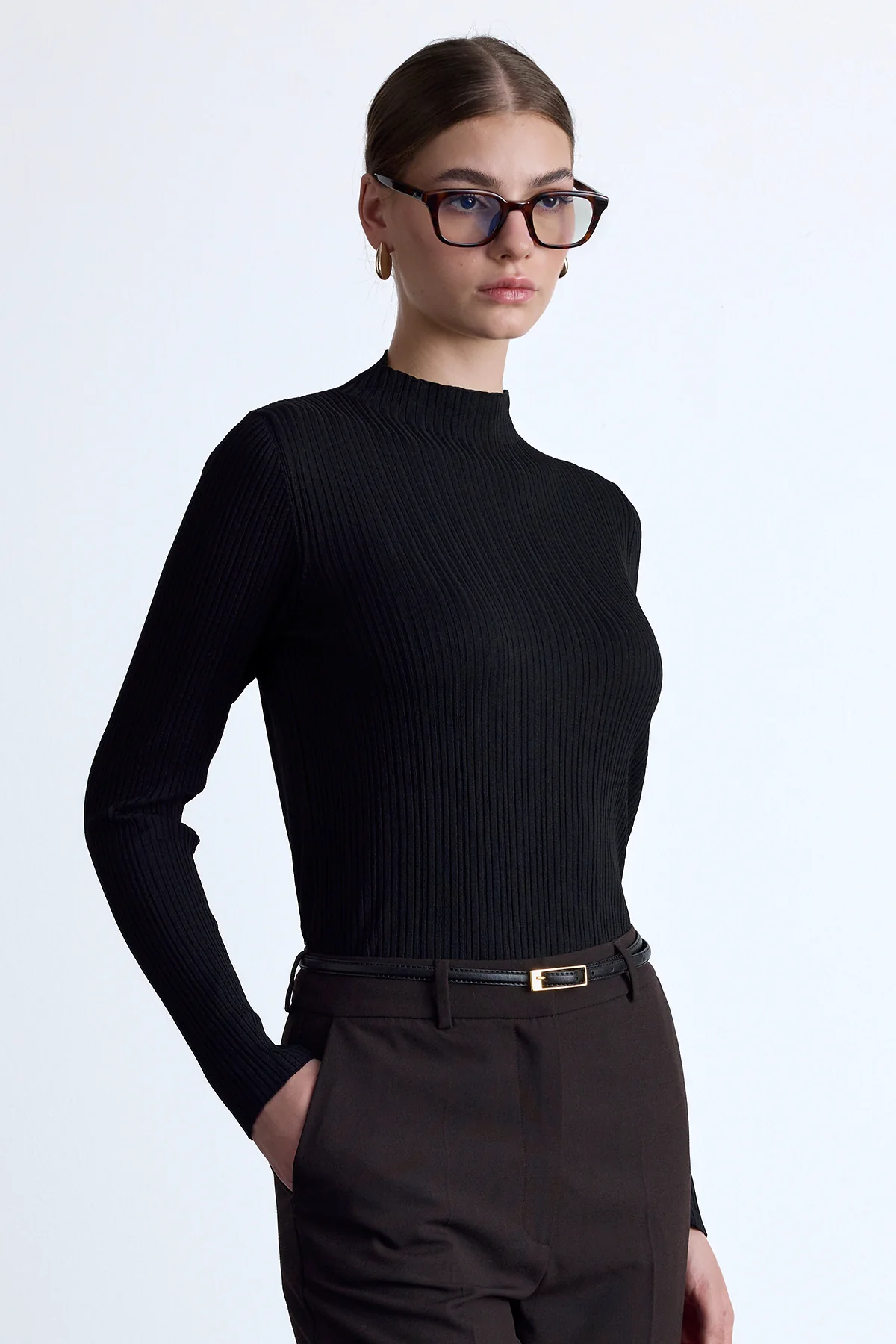 High Neck Knit Blouse Black - Image 3