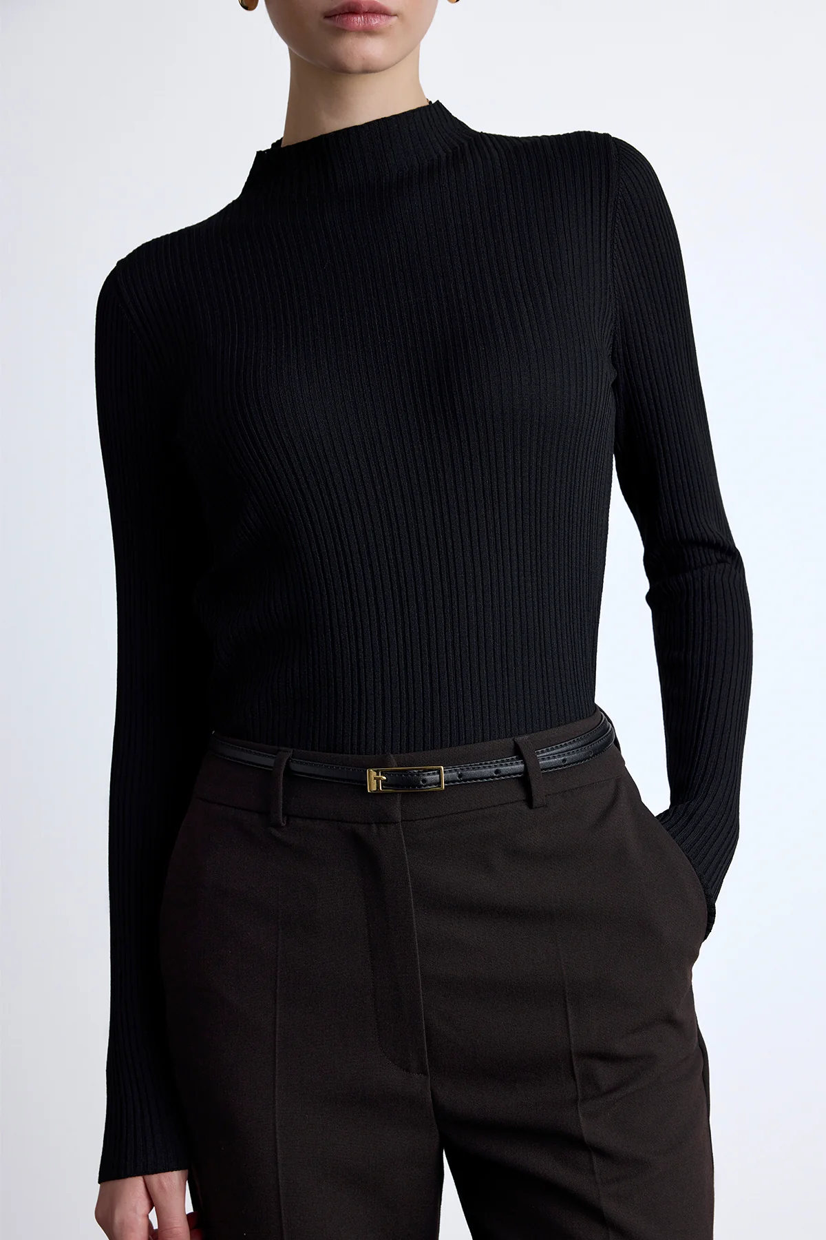 High Neck Knit Blouse Black - Image 4