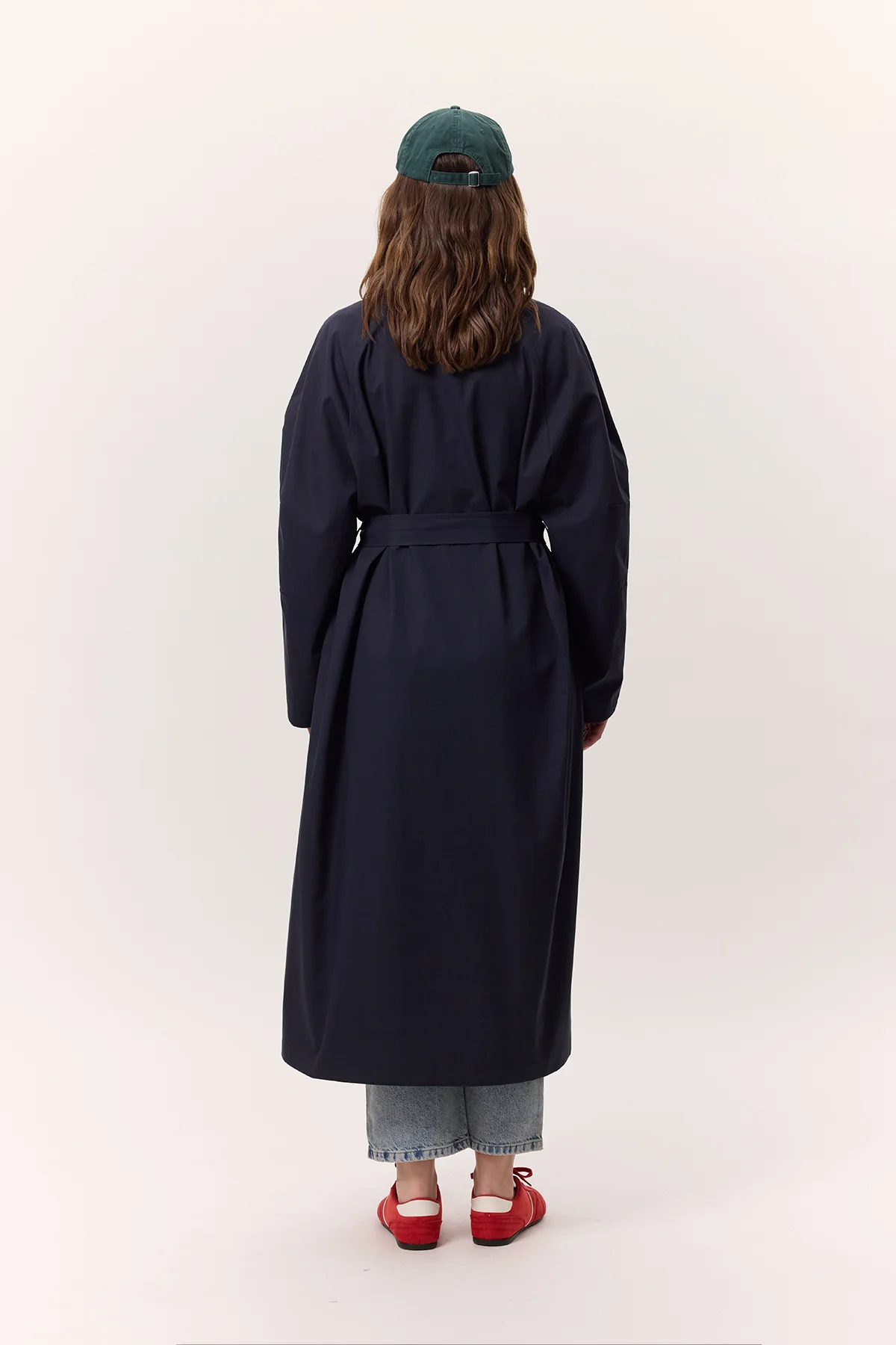 High Neck Oversized Trench Coat Navy Blue - Image 8
