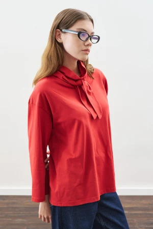 High Neck Tie Blouse Red - Image 3