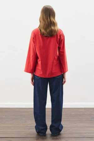 High Neck Tie Blouse Red - Image 5