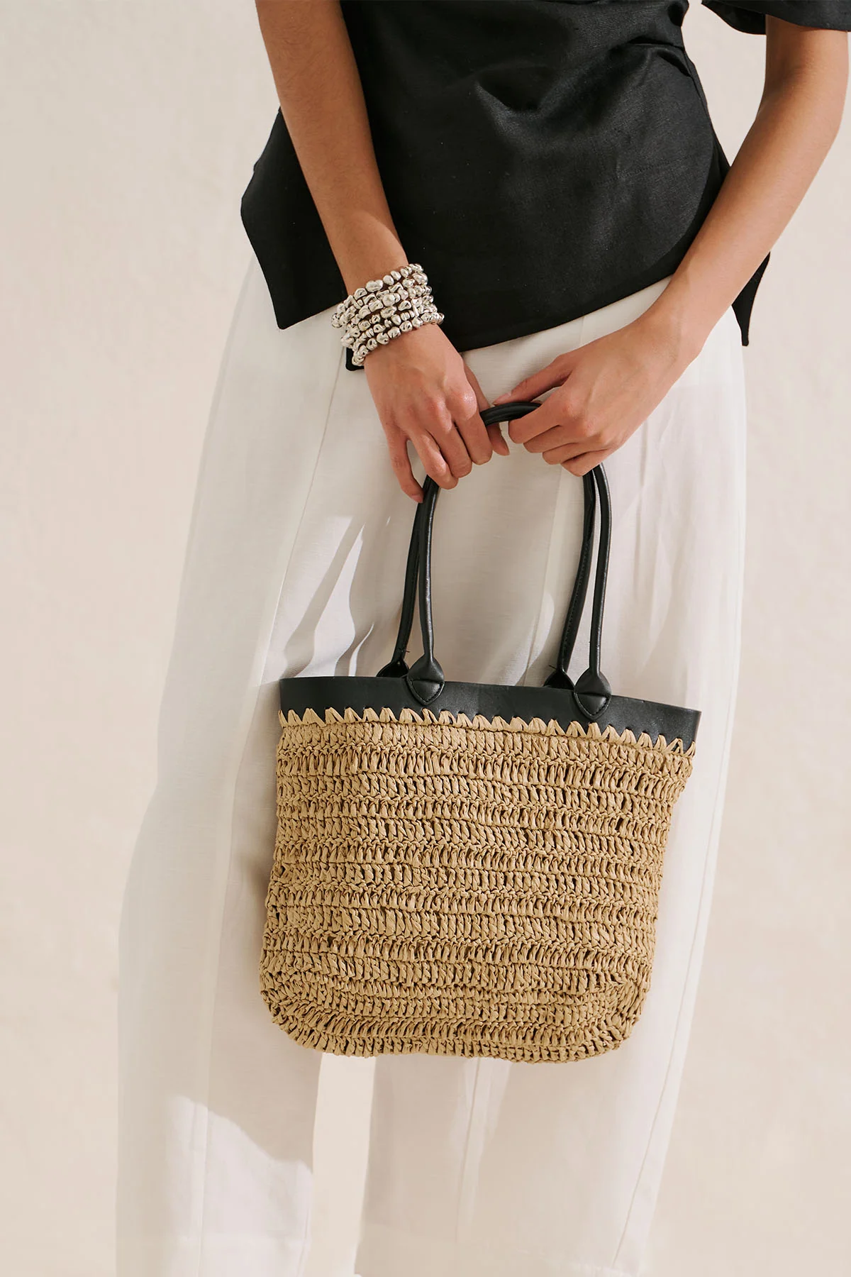 Iris Straw Basket Bag Beige - Image 3