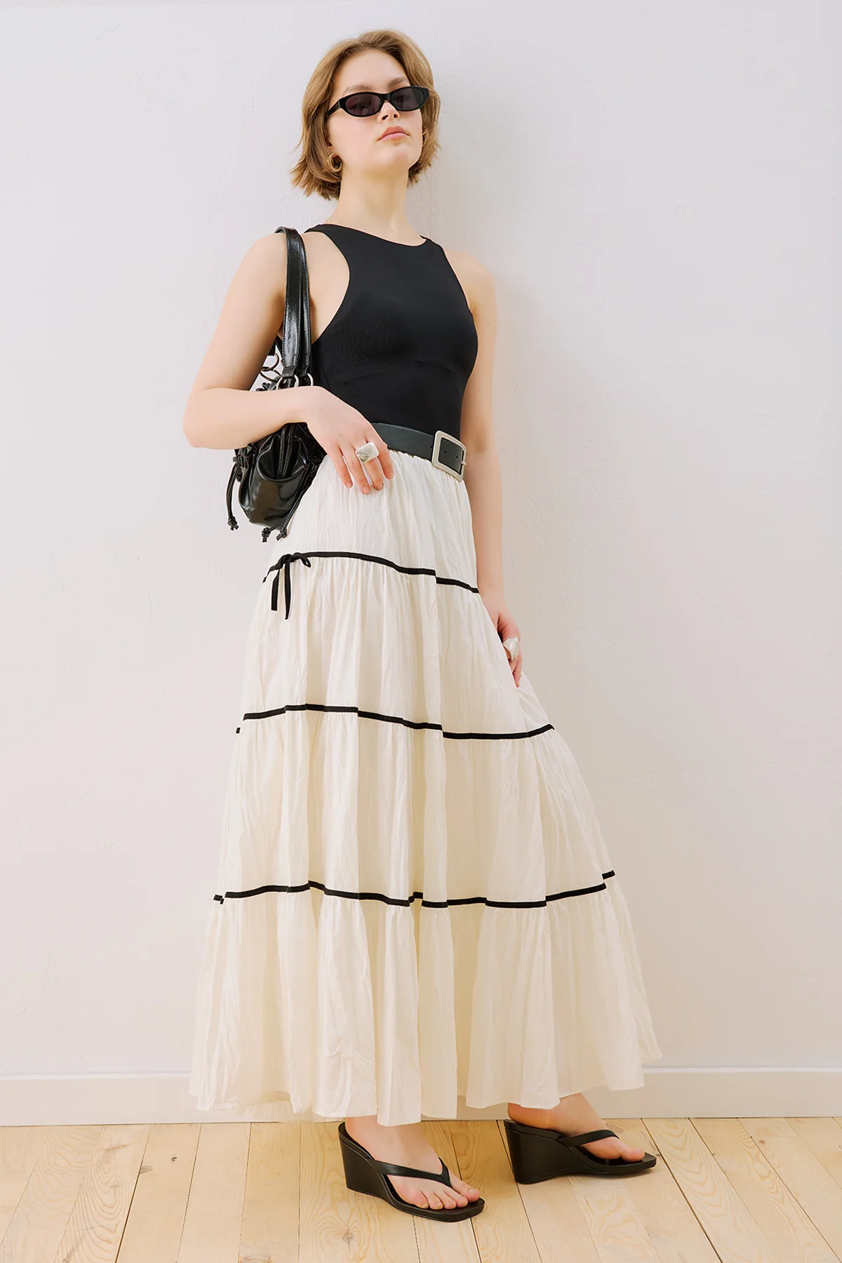 Isabella Striped Skirt Ecru - Image 3