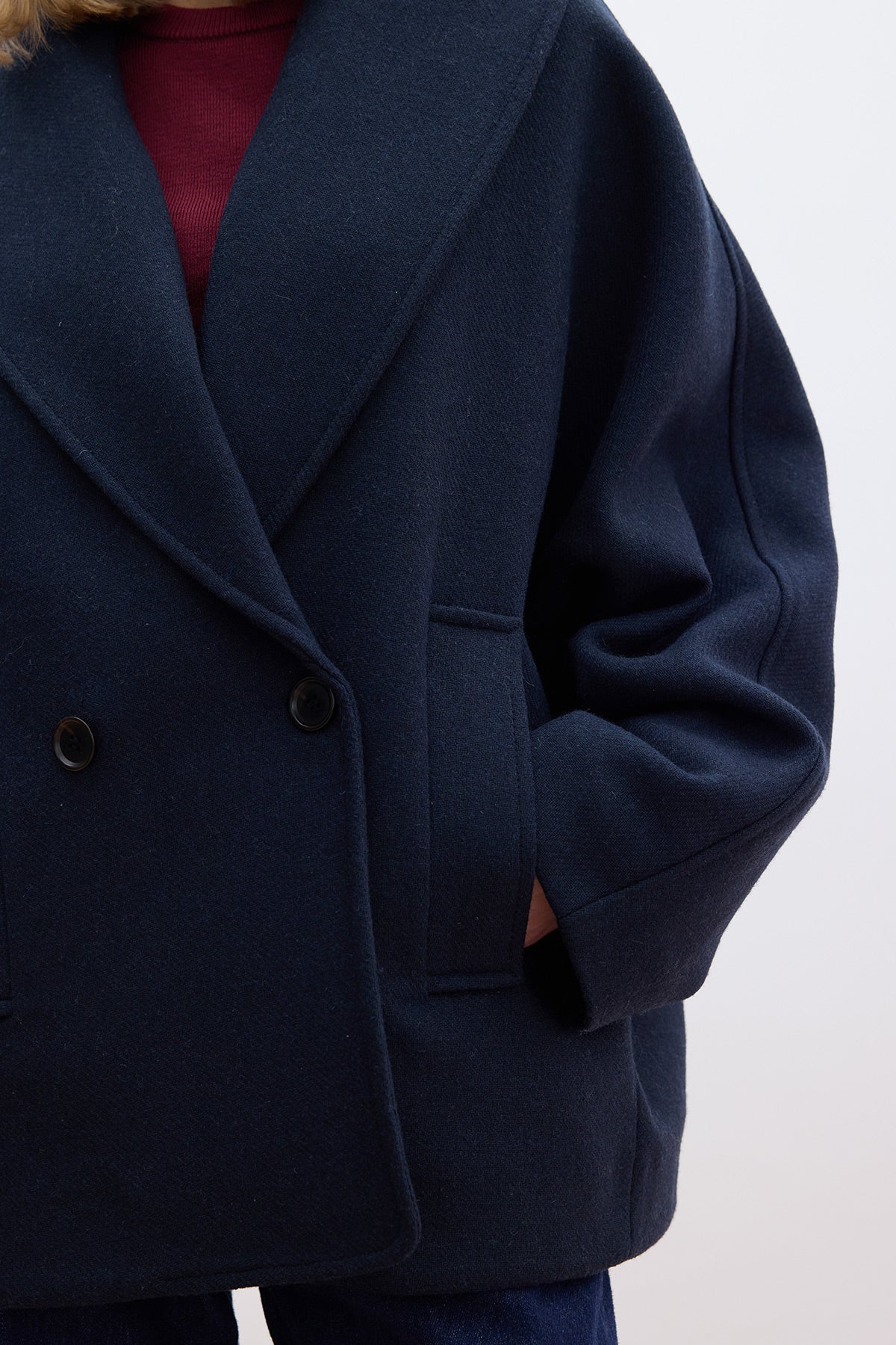 Italian Cachet Double-Breasted Coat Navy Blue - Image 4