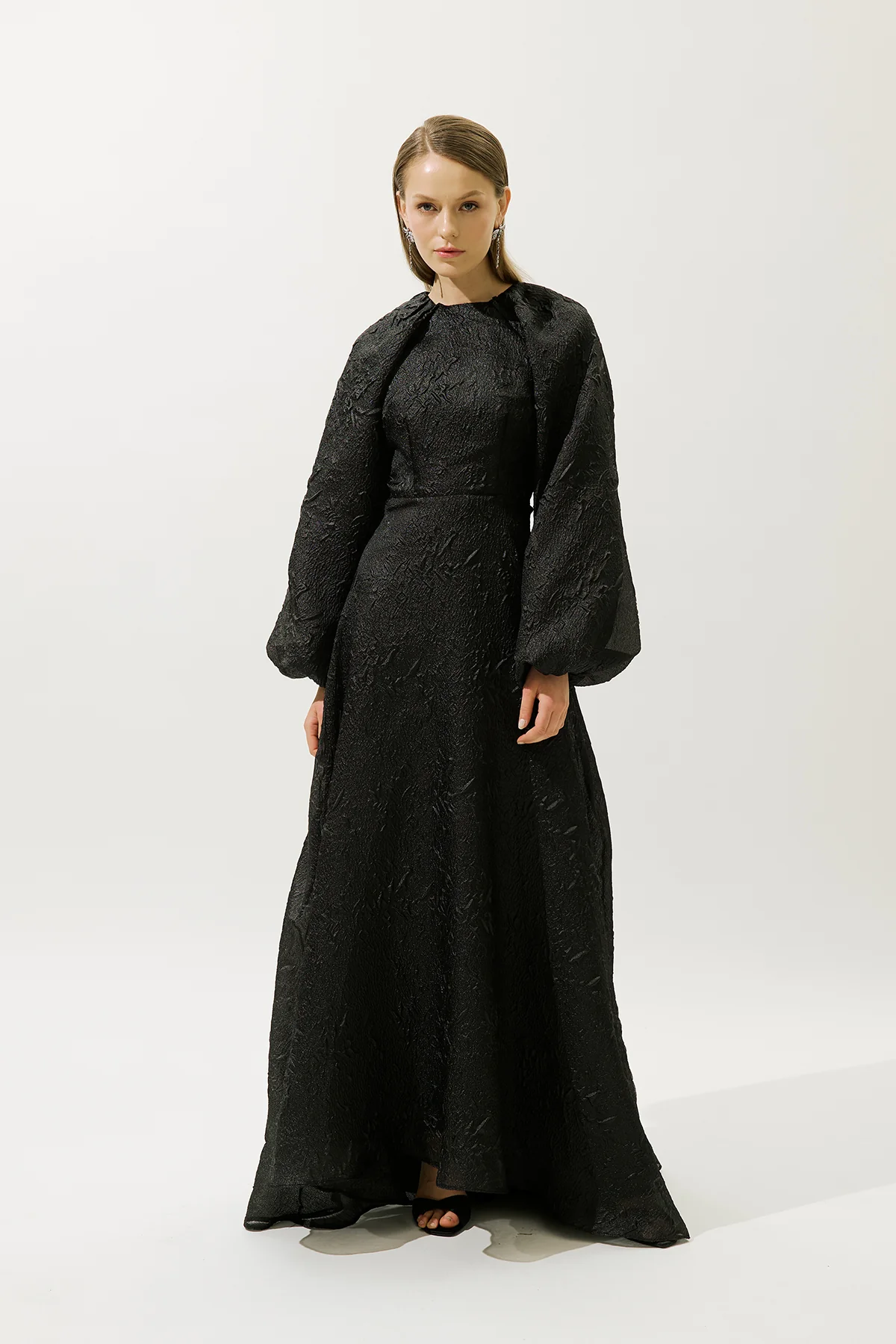 Jacquard Organza Evening Dress Black