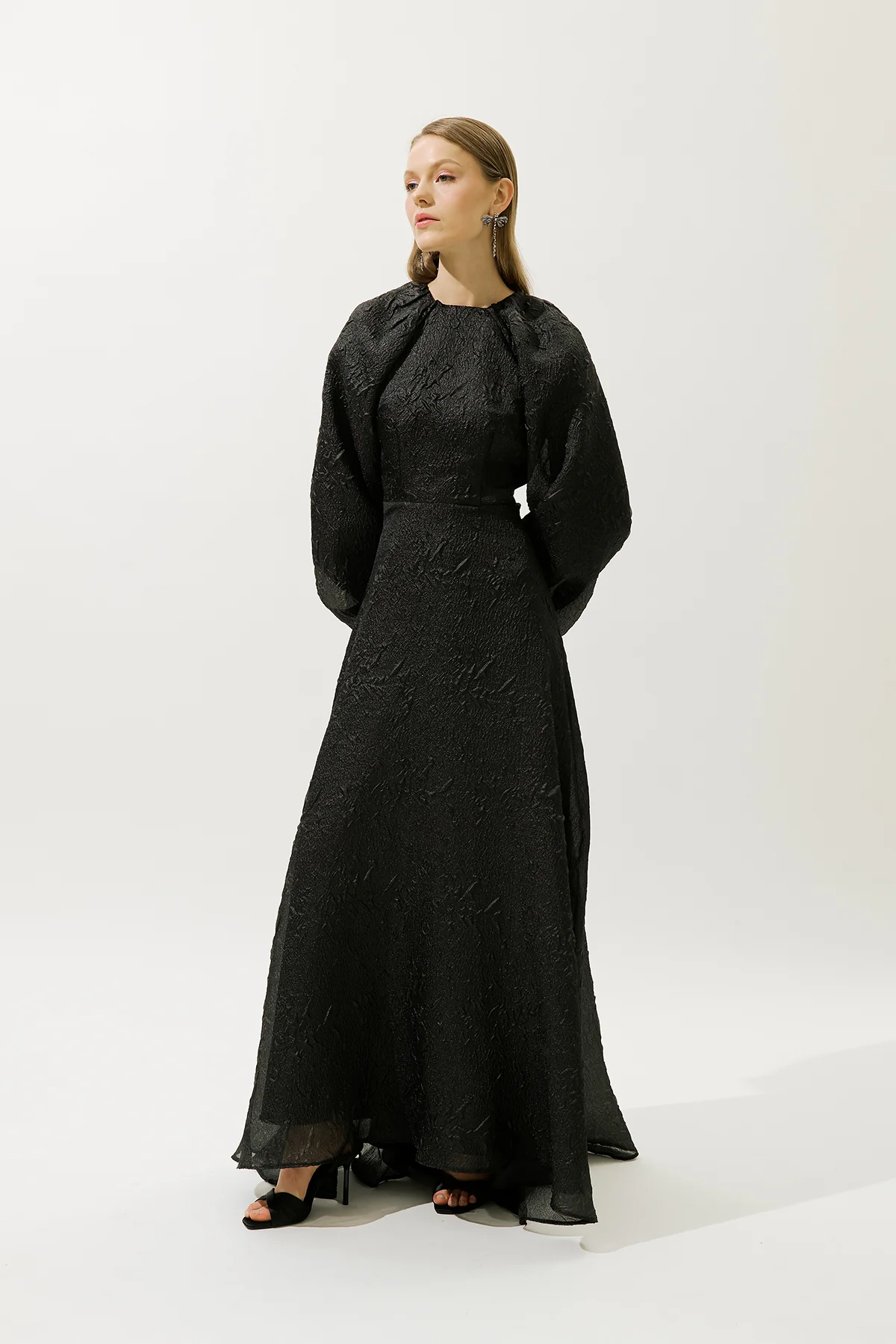 Jacquard Organza Evening Dress Black - Image 2