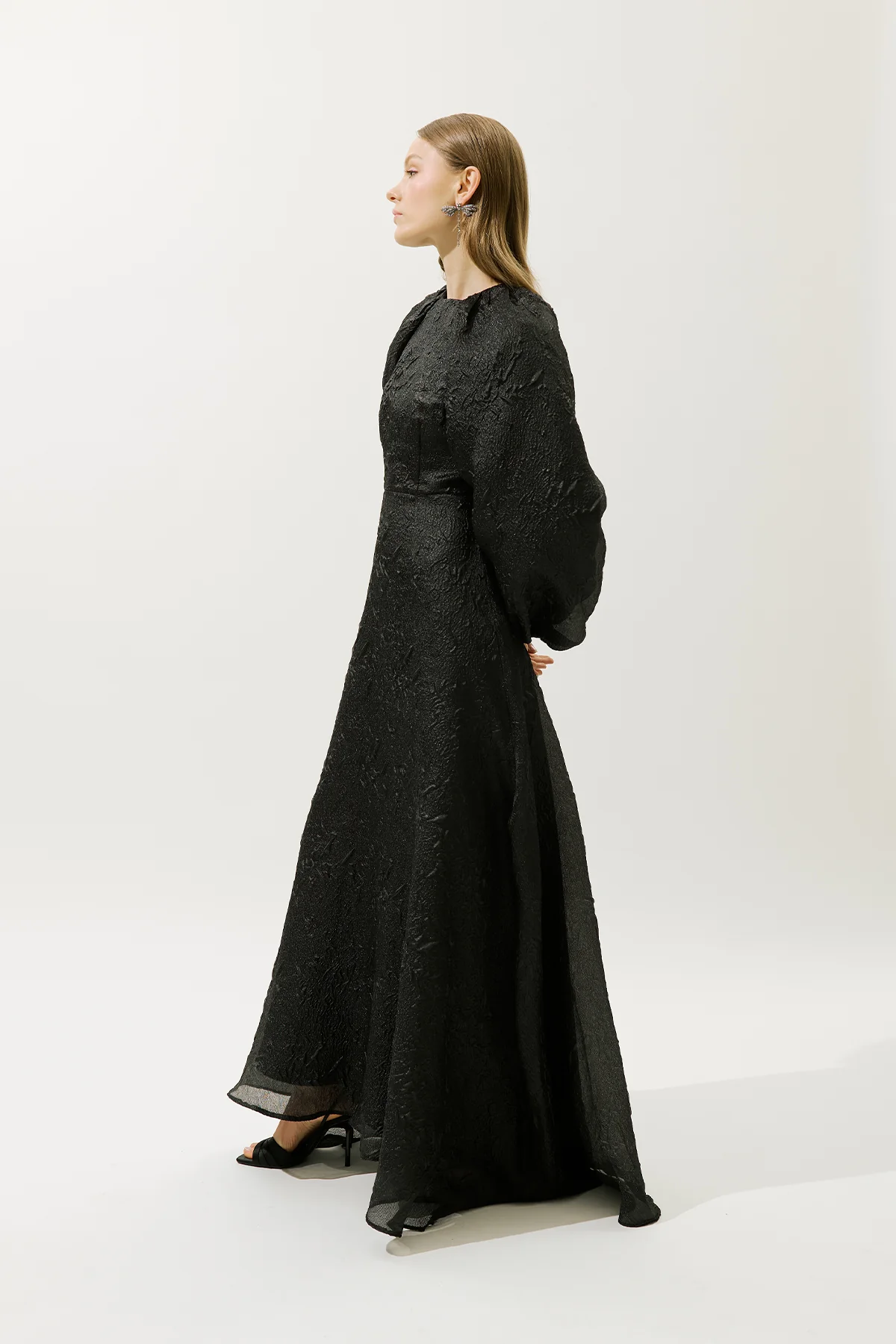 Jacquard Organza Evening Dress Black - Image 3
