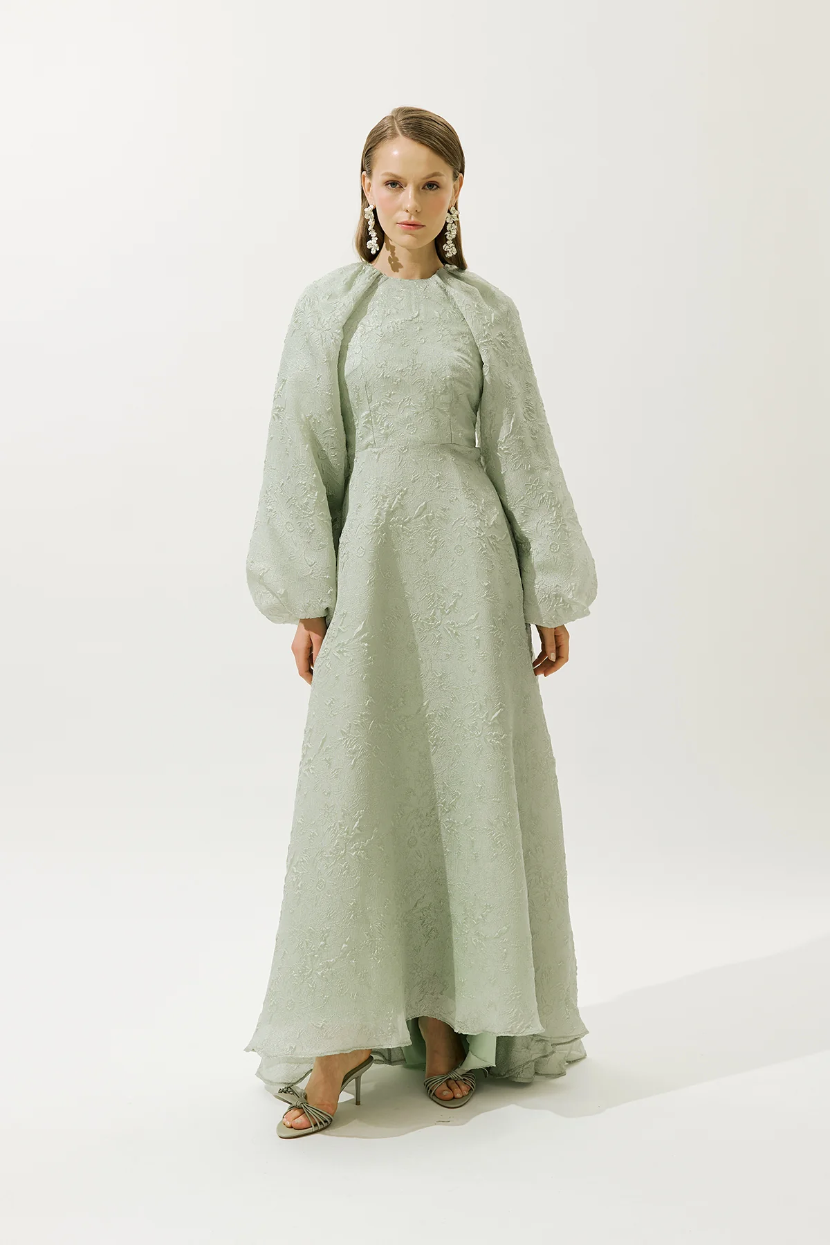Jacquard Organza Evening Dress Mint - Image 4