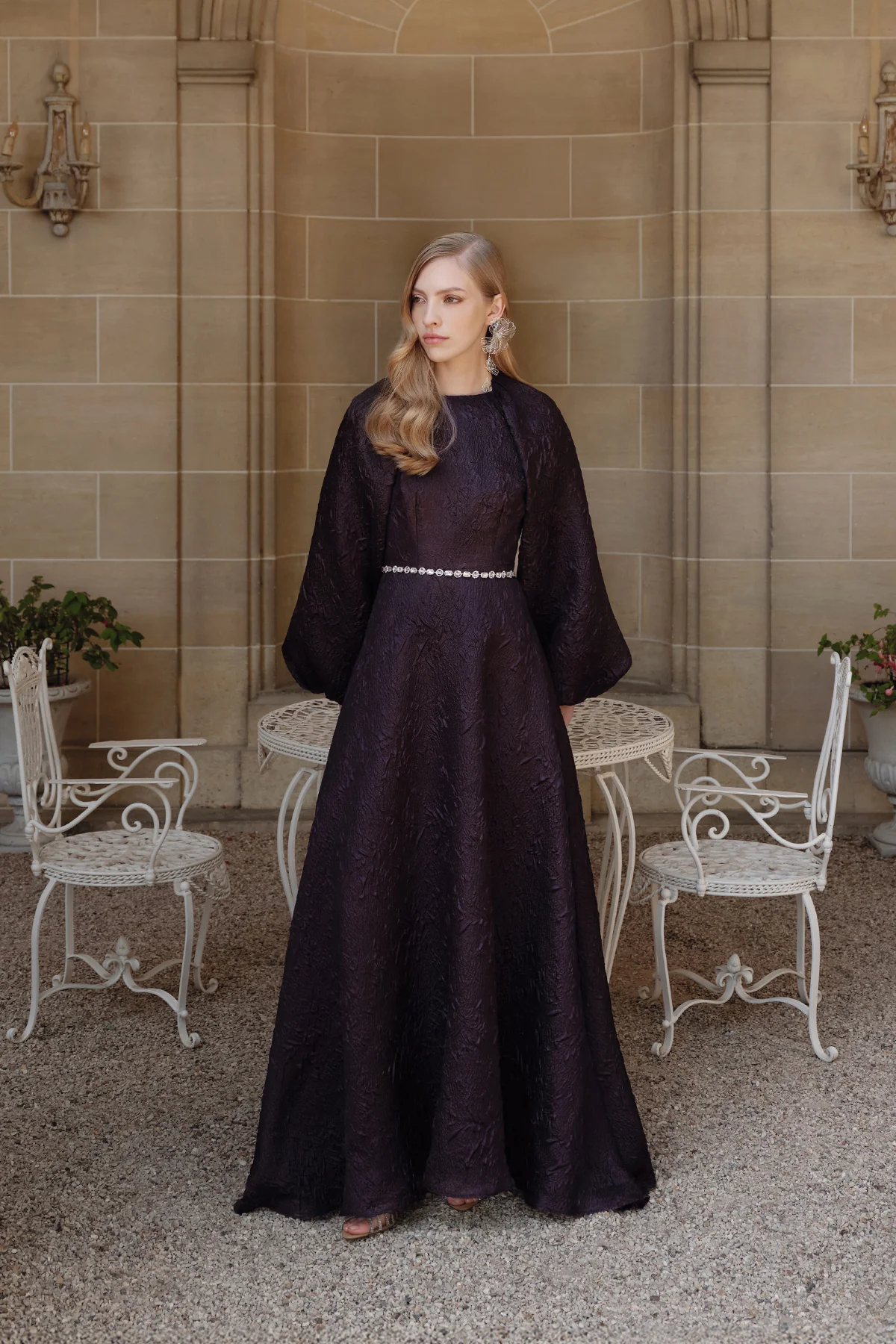 Jacquard Organza Evening Dress Purple