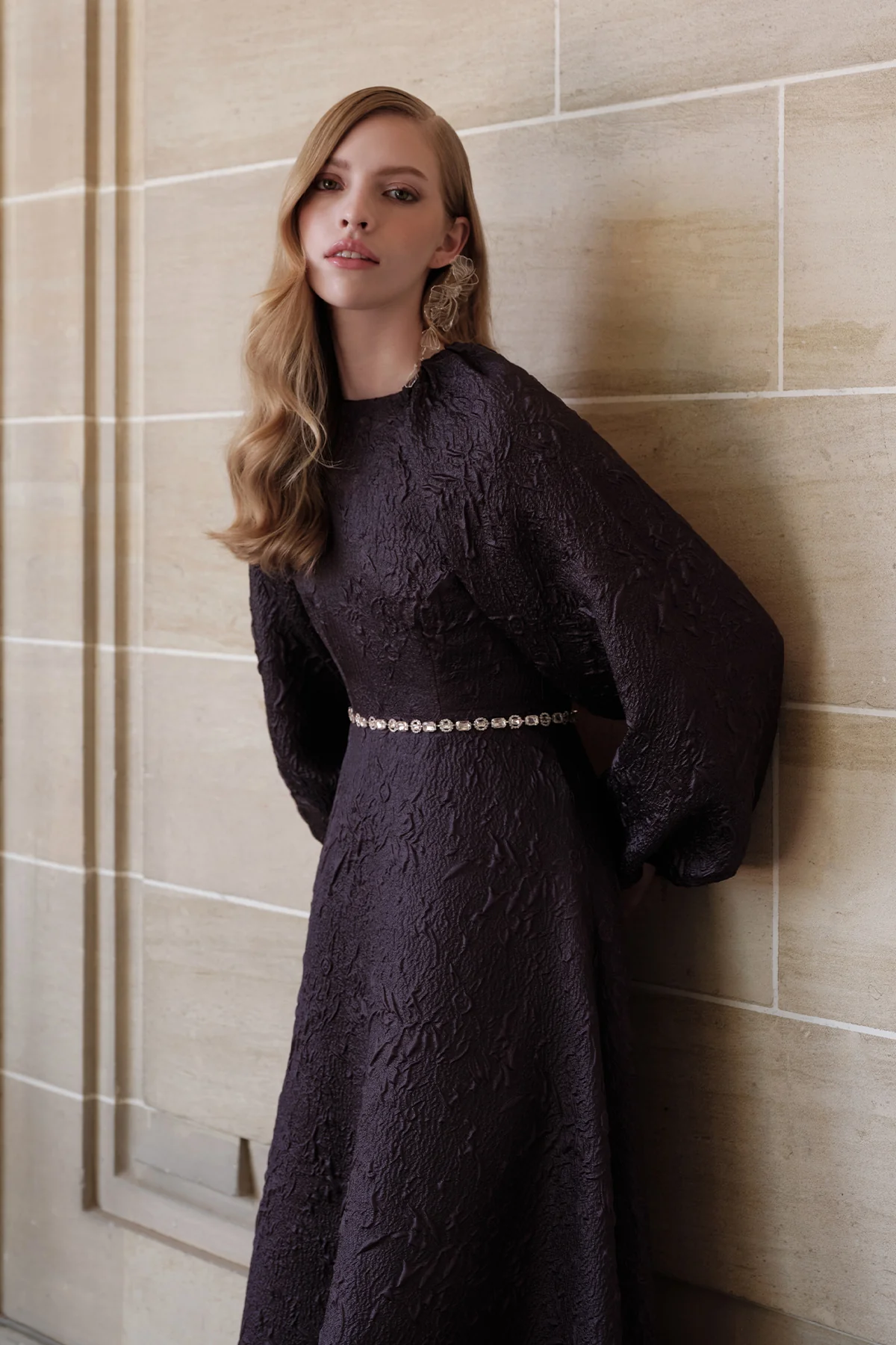Jacquard Organza Evening Dress Purple - Image 2