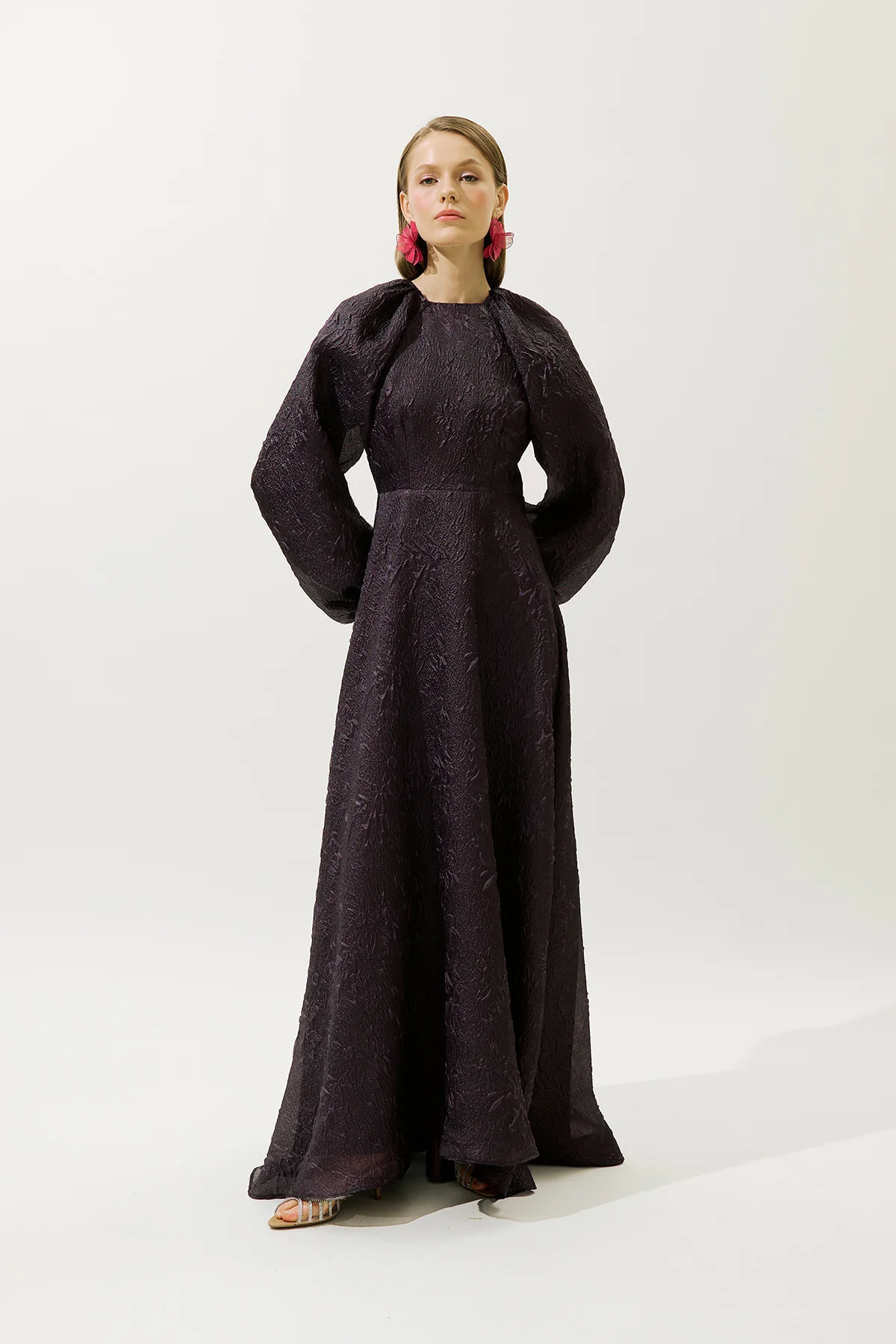 Jacquard Organza Evening Dress Purple - Image 3