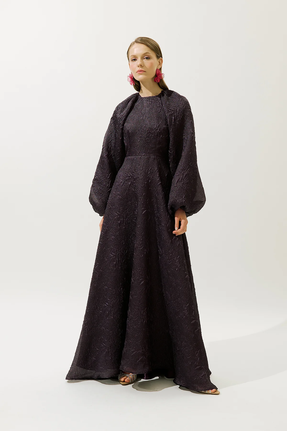 Jacquard Organza Evening Dress Purple - Image 4