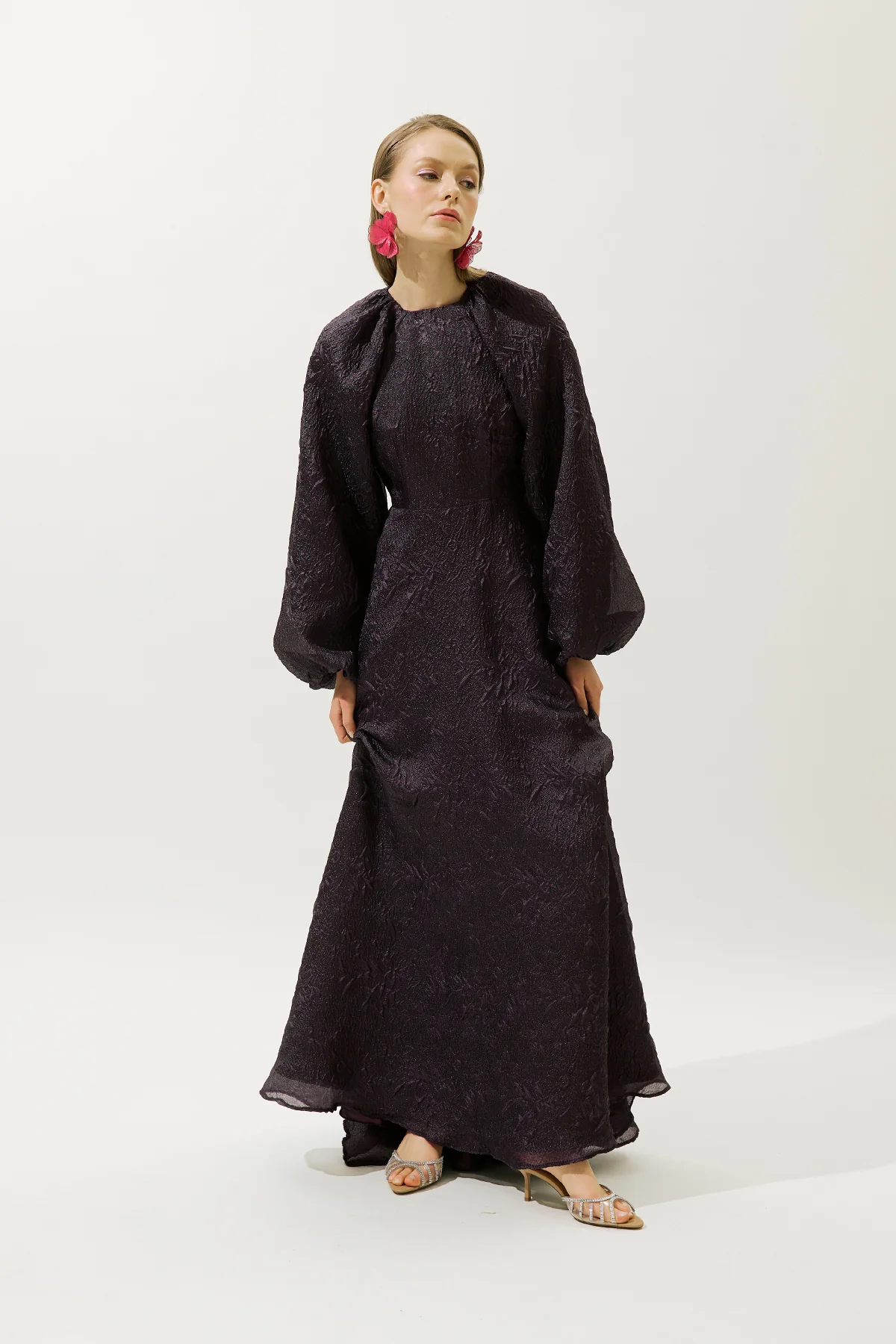 Jacquard Organza Evening Dress Purple - Image 5