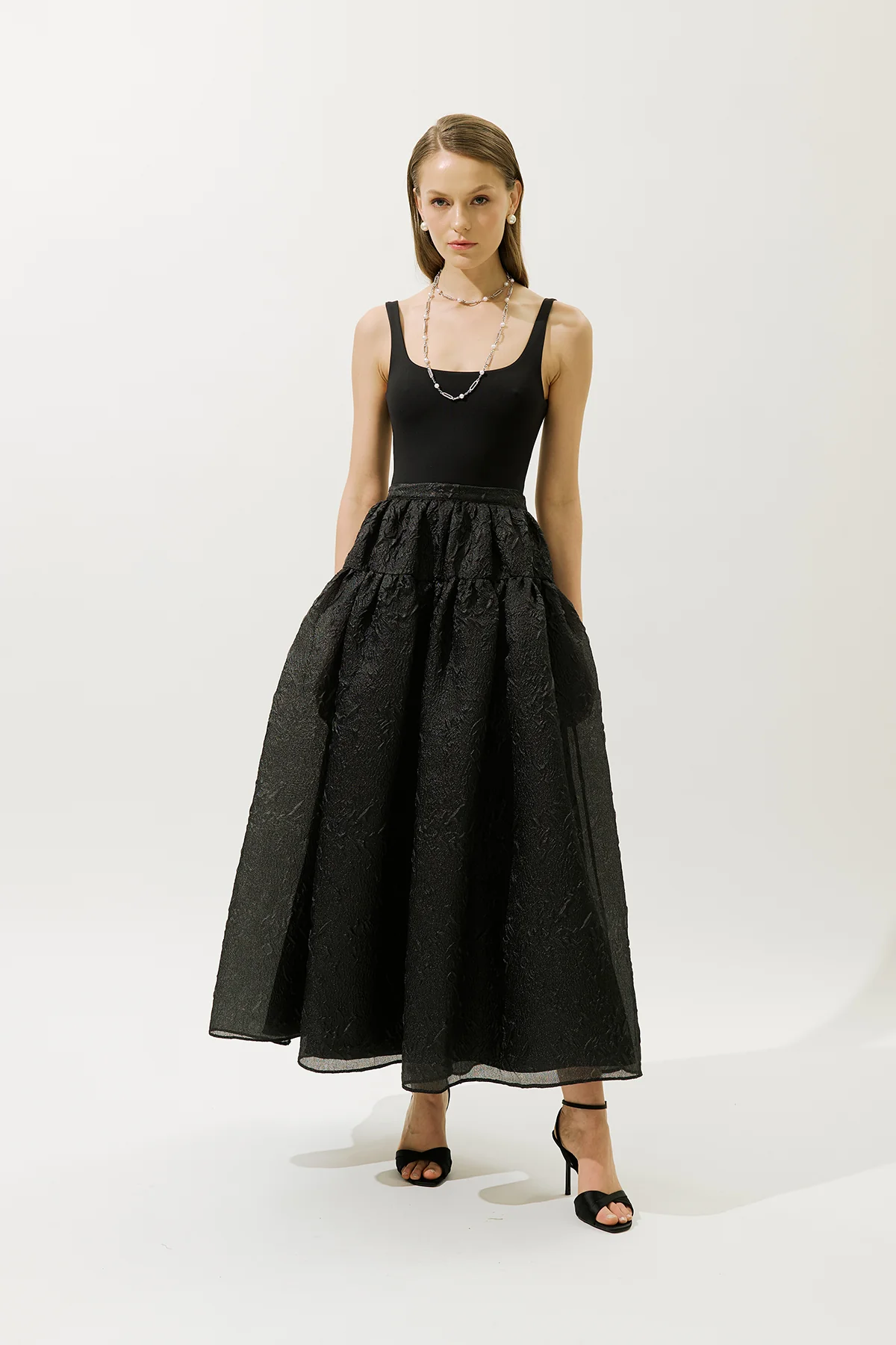 Jacquard Organza Full Skirt Black - Image 2