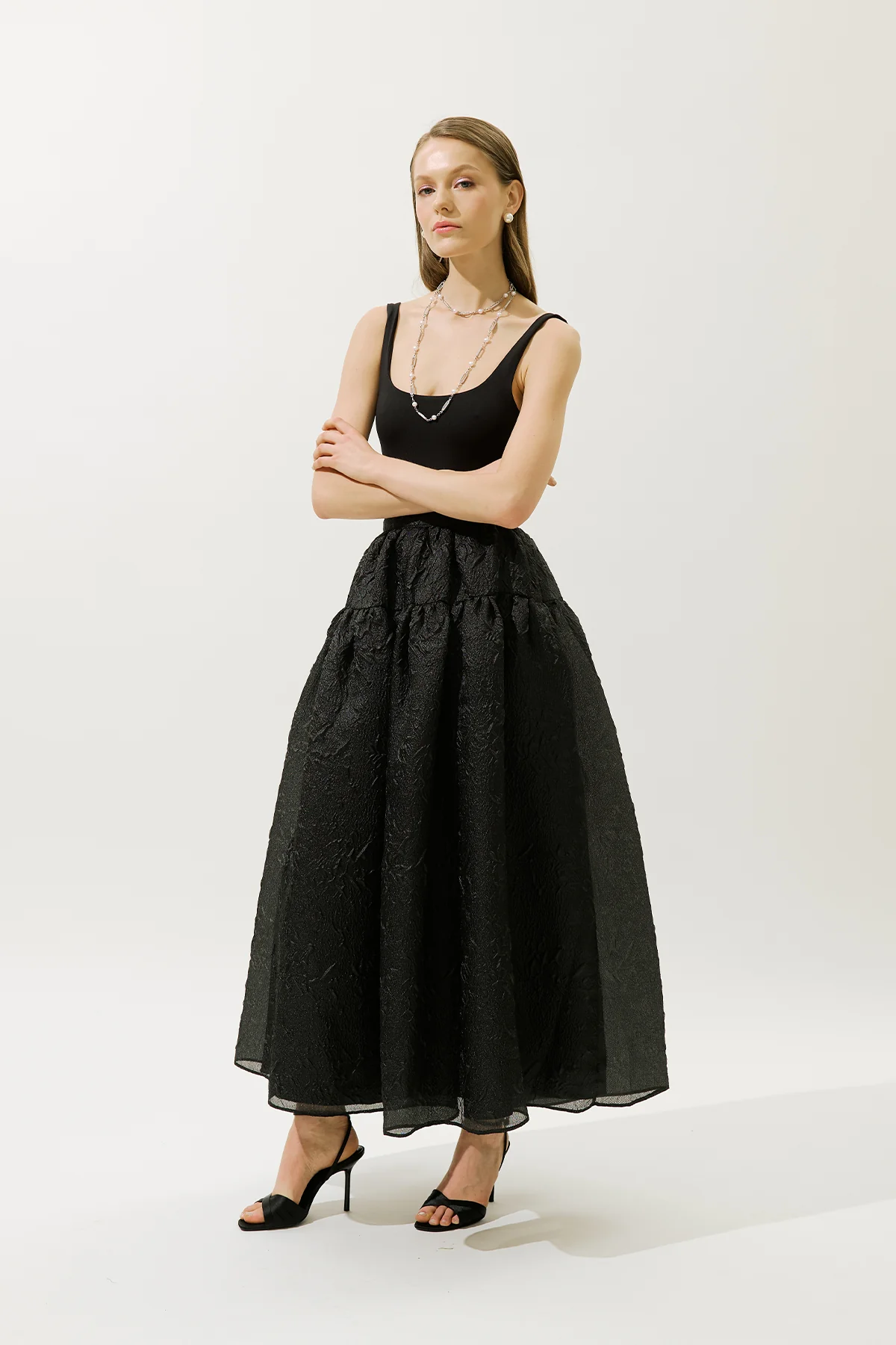 Jacquard Organza Full Skirt Black - Image 4