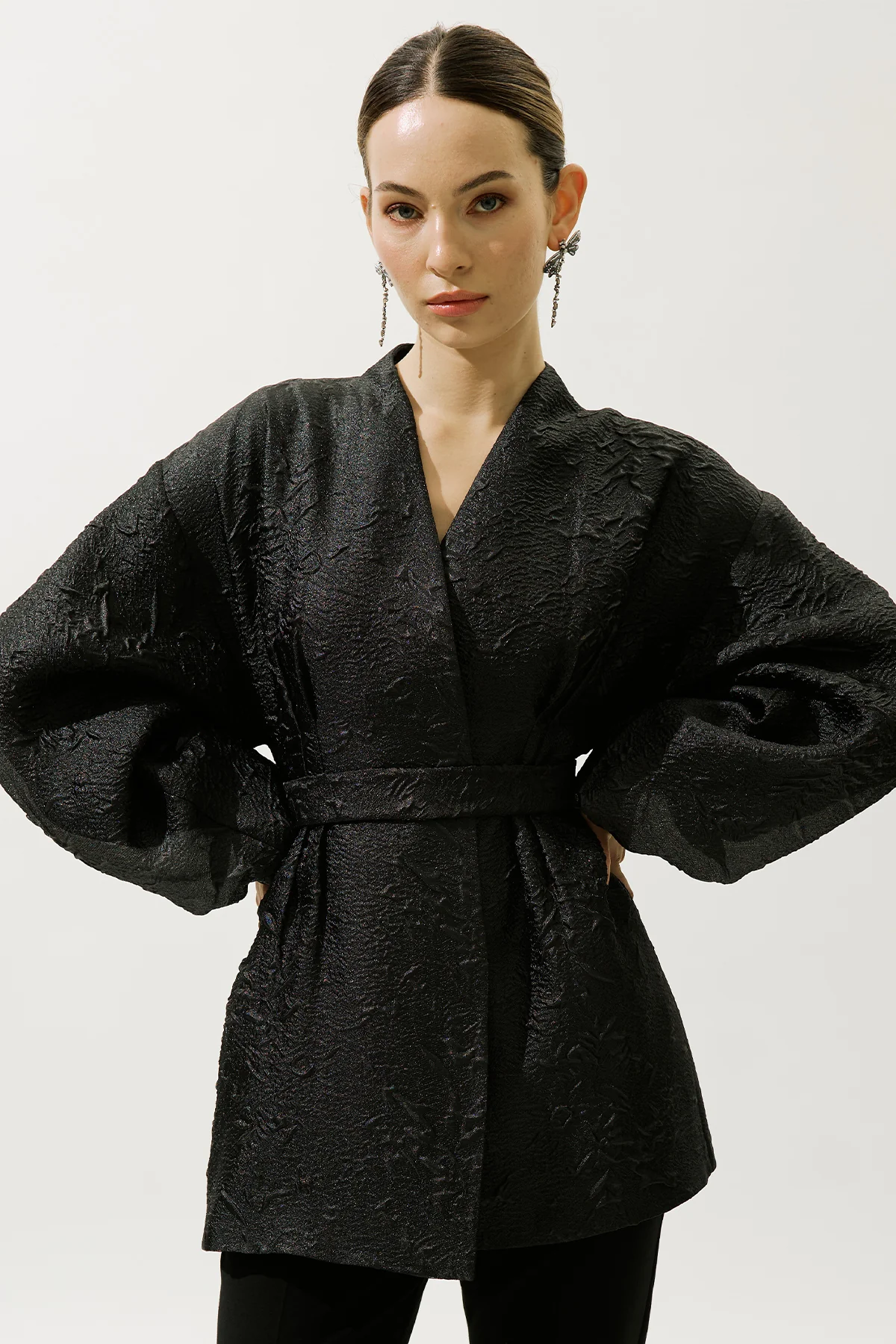 Jacquard Organza Kimono Black - Image 4