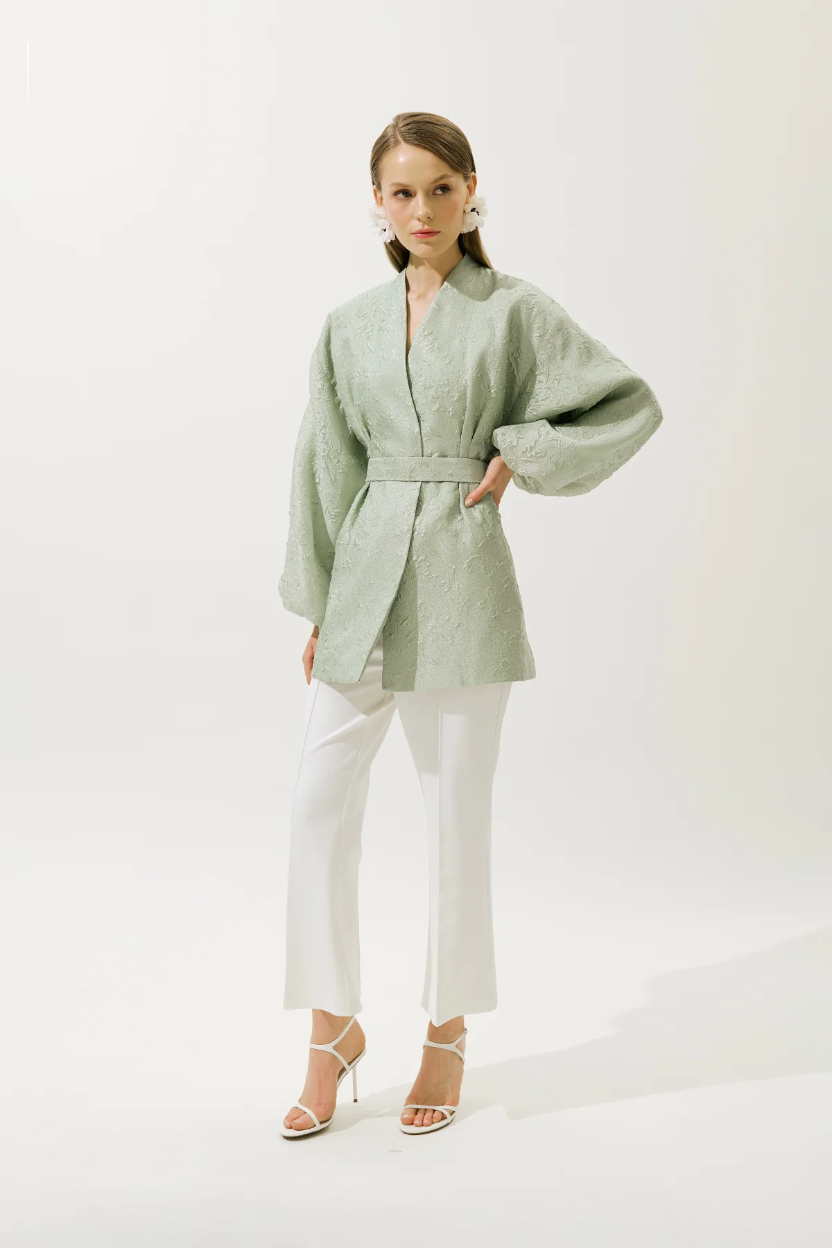 Jacquard Organza Kimono Mint - Image 3